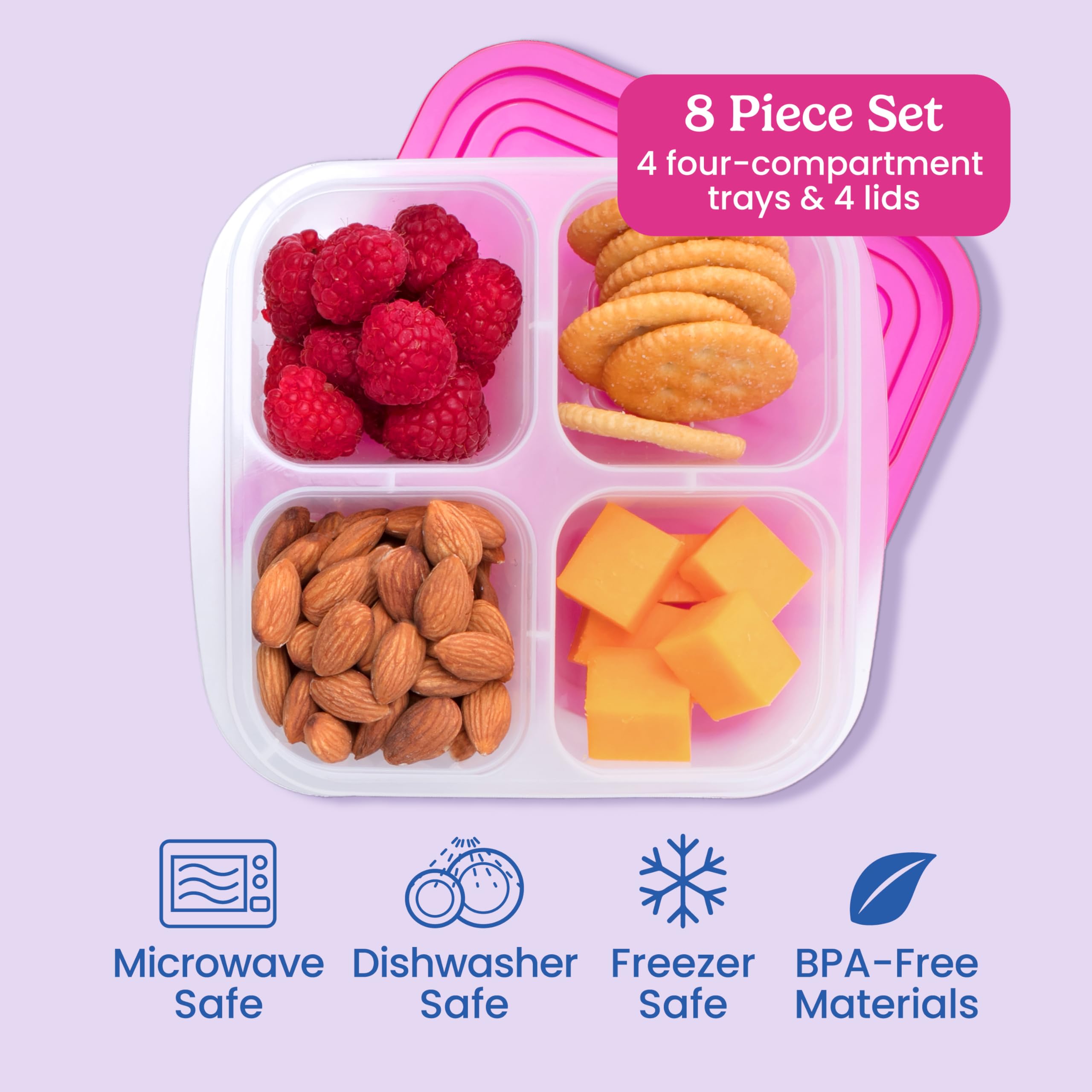 Bentgo Easyboxes 4-Compartment Snack Containers - 8-Piece Set with 4 Trays & 4 Custom-Fit Lids to Seal in Freshness - Reusable Food Storage & Meal Prep Bento BPA-Free Containers (Classic)