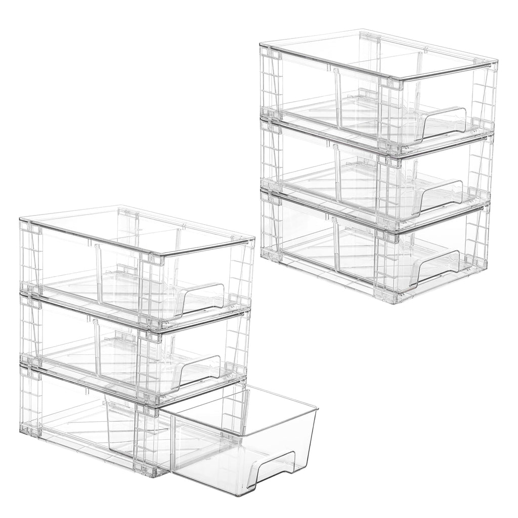 Vtopmart 4 Pack Stackable Storage Drawers,Clear Acrylic Drawer Organizers with Handles, Easily Assemble for Fridge, Bathroom,Kitchen Undersink,Cabinet,Pantry Organization and Storage
