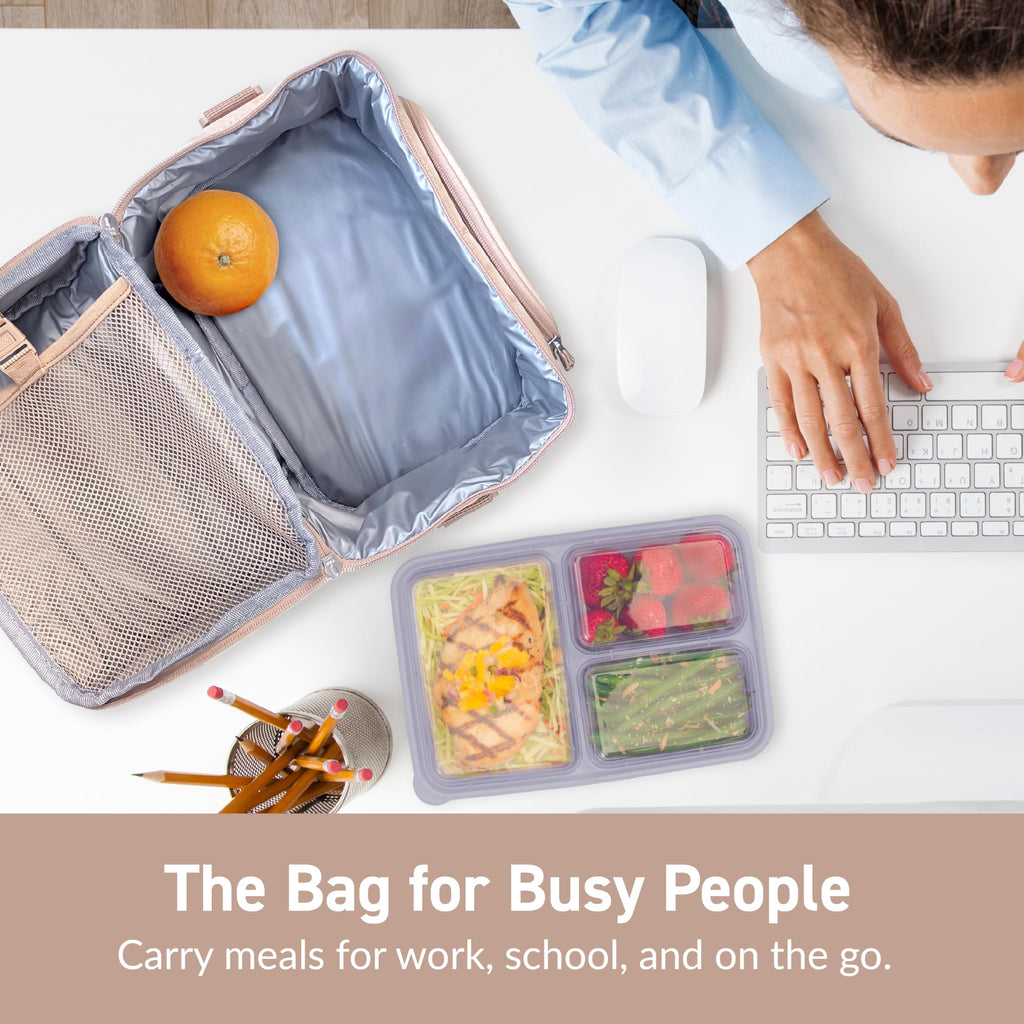 Bentgo® Deluxe Lunch Bag - Durable and Insulated Lunch Tote with Zippered Outer Pocket, Internal Mesh Pocket, Padded & Adjustable Straps, & 2-Way Zippers - Fits Most Lunch Boxes (Carbon Black)