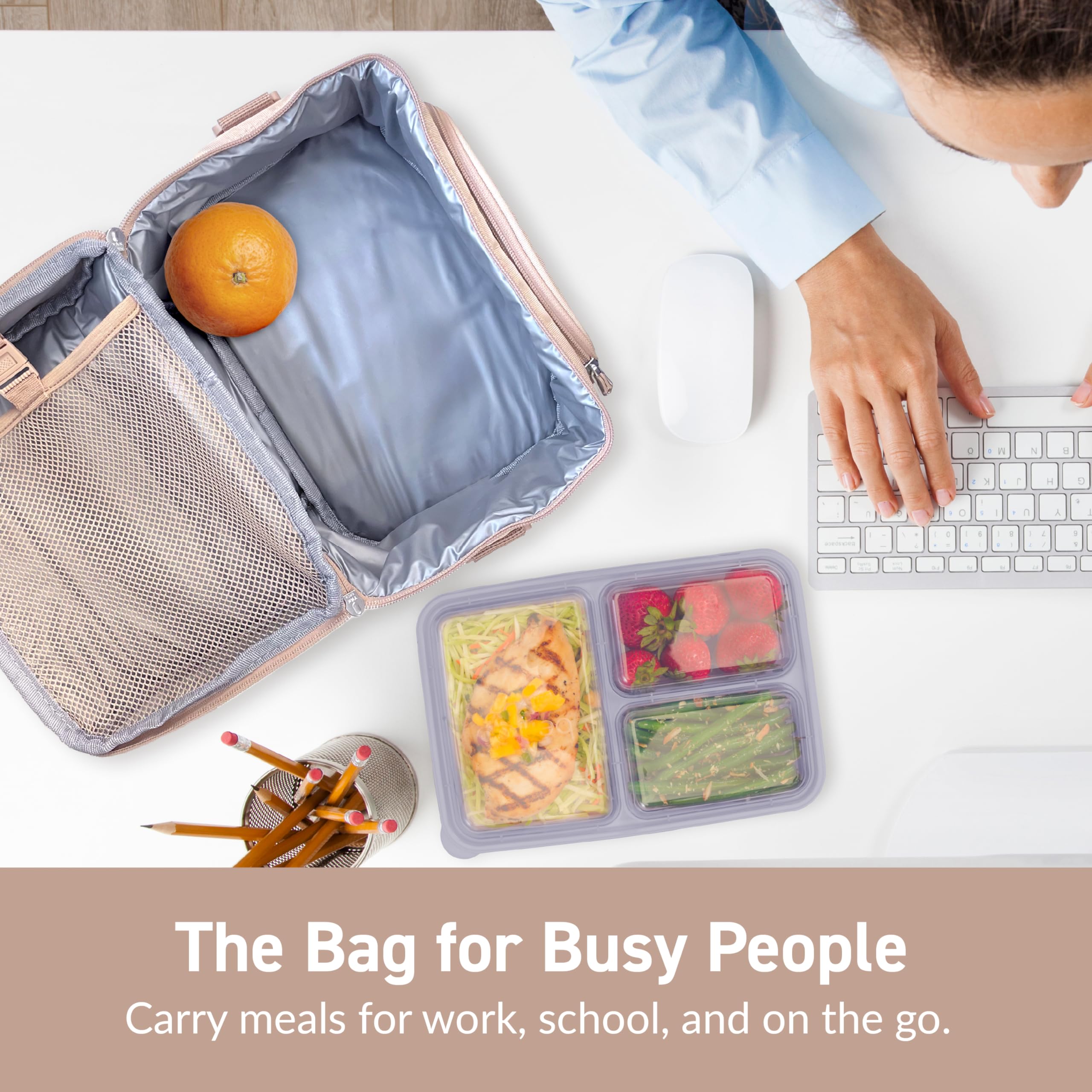 Bentgo® Deluxe Lunch Bag - Durable and Insulated Lunch Tote with Zippered Outer Pocket, Internal Mesh Pocket, Padded & Adjustable Straps, & 2-Way Zippers - Fits Most Lunch Boxes (Carbon Black)