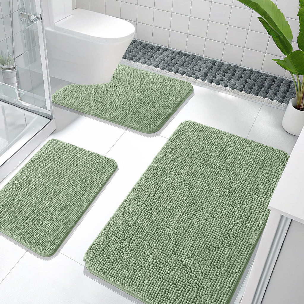 OLANLY Bathroom Rugs Sets 3 Piece, Soft Absorbent Chenille Bath Mats and U-Shaped Contour Toilet Rug, Quick Dry, Home Decor Accessories, Bath Mat Set for Bathroom (30"x20"+24"x16"+24"x20", Grey)