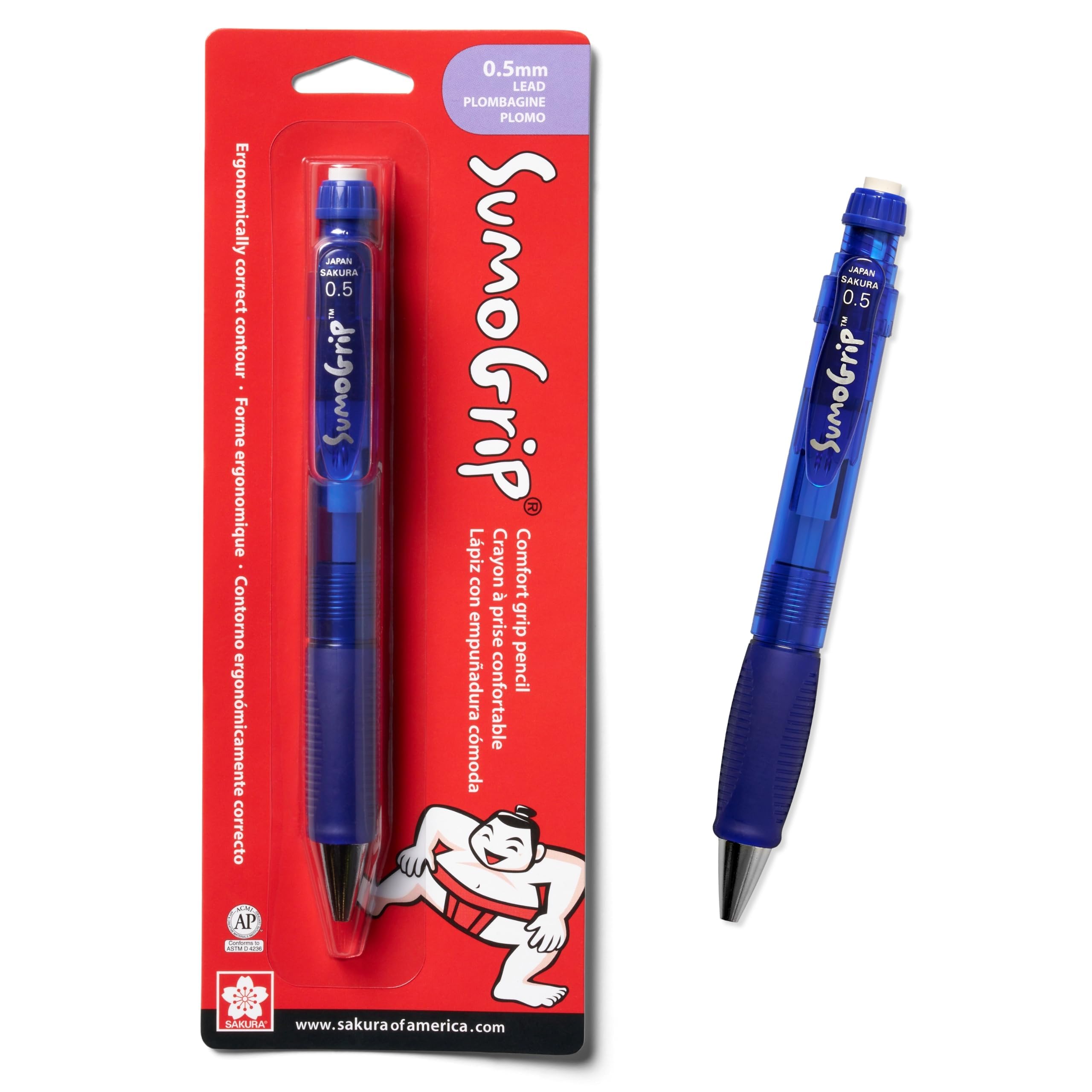 SAKURA 50280 SumoGrip 0.9-mm Pencil with Eraser, Clear