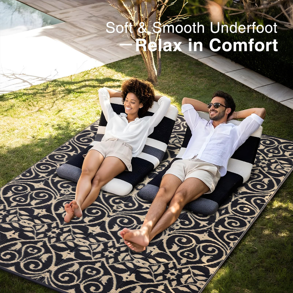 OLANLY Outdoor Rug 5x8 ft Waterproof, Reversible Outdoor Plastic Straw Rug, RV Mat, Indoor Outdoor Carpet Clearance for Patio, Camping, Balcony, Deck, Backyard, Grey & White