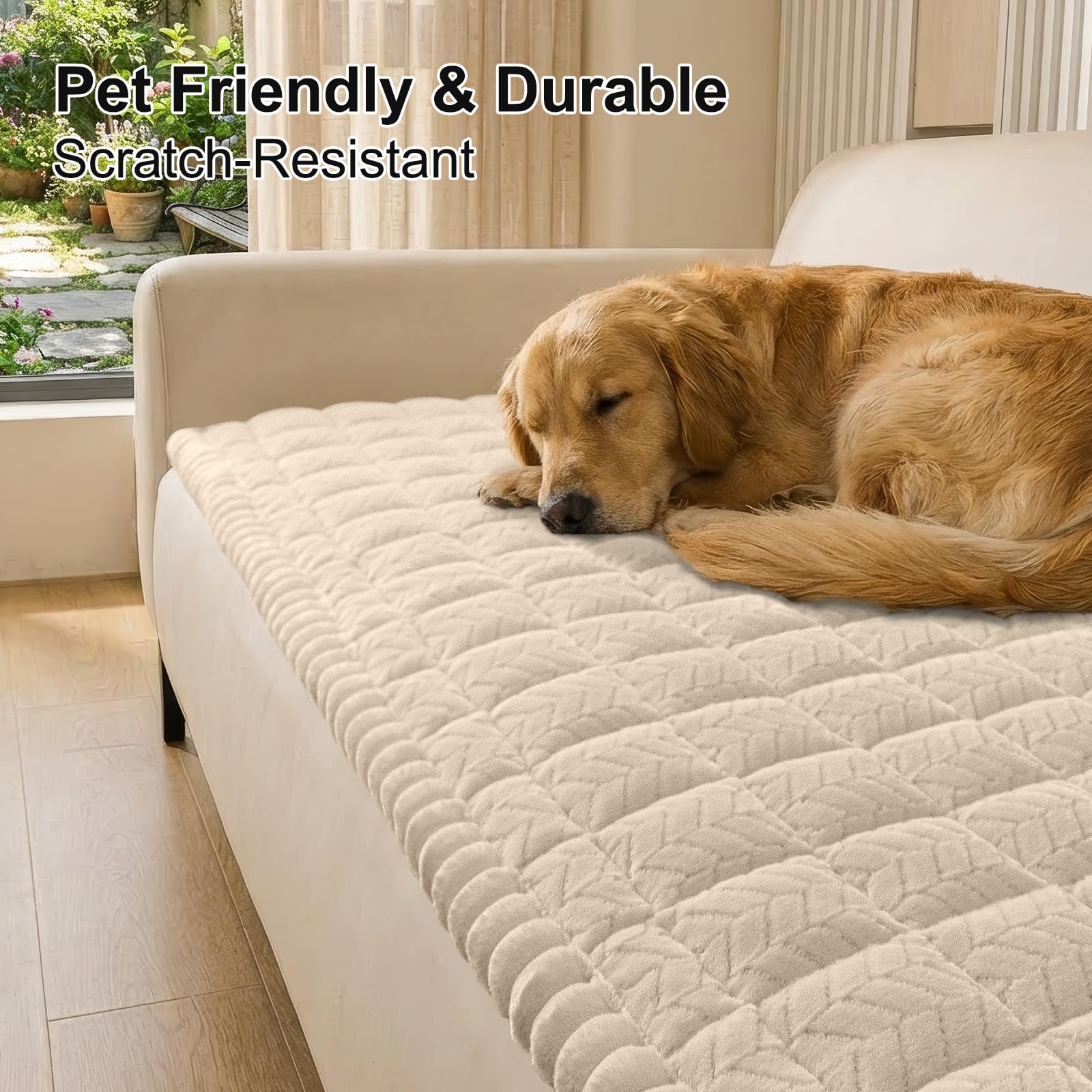 Smiry Non Slip Couch Covers for Dogs, Fuzzy Pet Couch Covers for 2-3 Cushion Sofa Pet Friendly, Soft Sofa Slipcovers Cushion Furniture Protector Washable (Beige, 27.6" x 59")