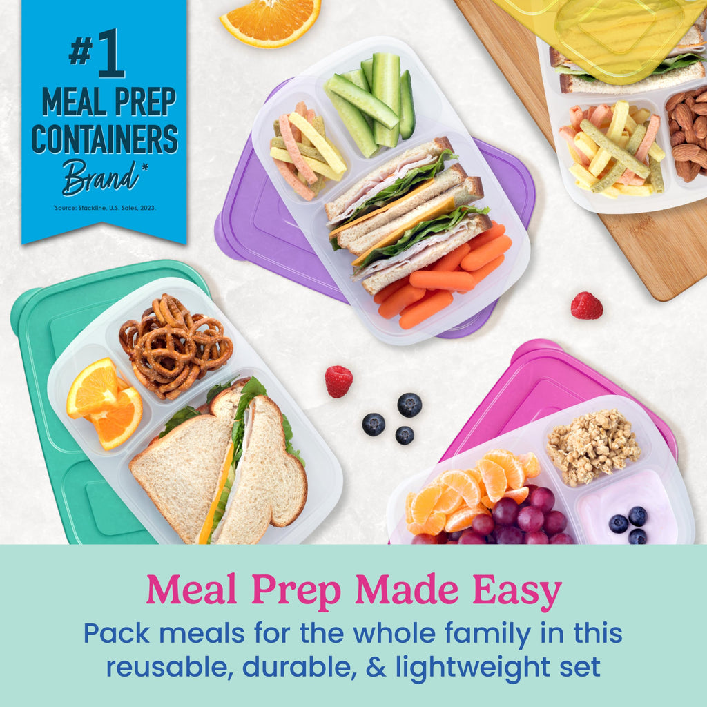 Bentgo Easyboxes - Original Stackable Lunch Boxes - Reusable 3-Compartment Food Containers for Kids and Adults - Bento Lunch Box for Meal Prep, School, & Work - BPA Free, Set of 4 (Classic)