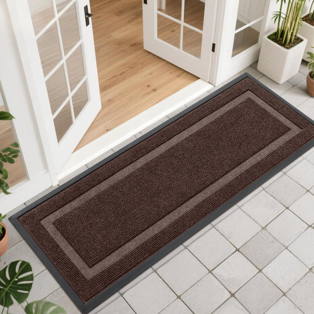 OLANLY Front Door Mat Indoor Outdoor Entrance, Waterproof All-Season, All-Weather Doormat, Sturdy Natural Rubber, Fade Resistant, Low Profile, Easy Clean Patio Porch Entryway Mat, 29.5x17, Black