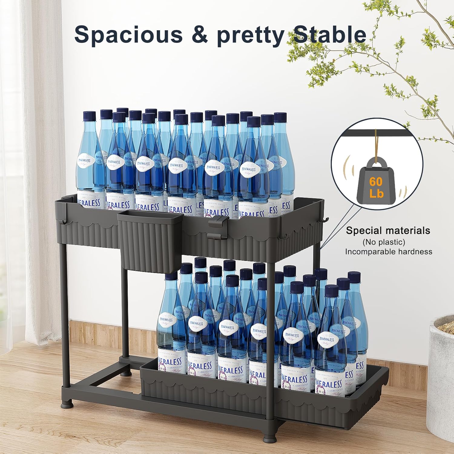 Under Sink Organizer, 2 Tier Sliding Bathroom Cabinet Organizer and Storage，Multi-purpose Under Kitchen Sink Oragnizers and Storage (Black 2Pack)