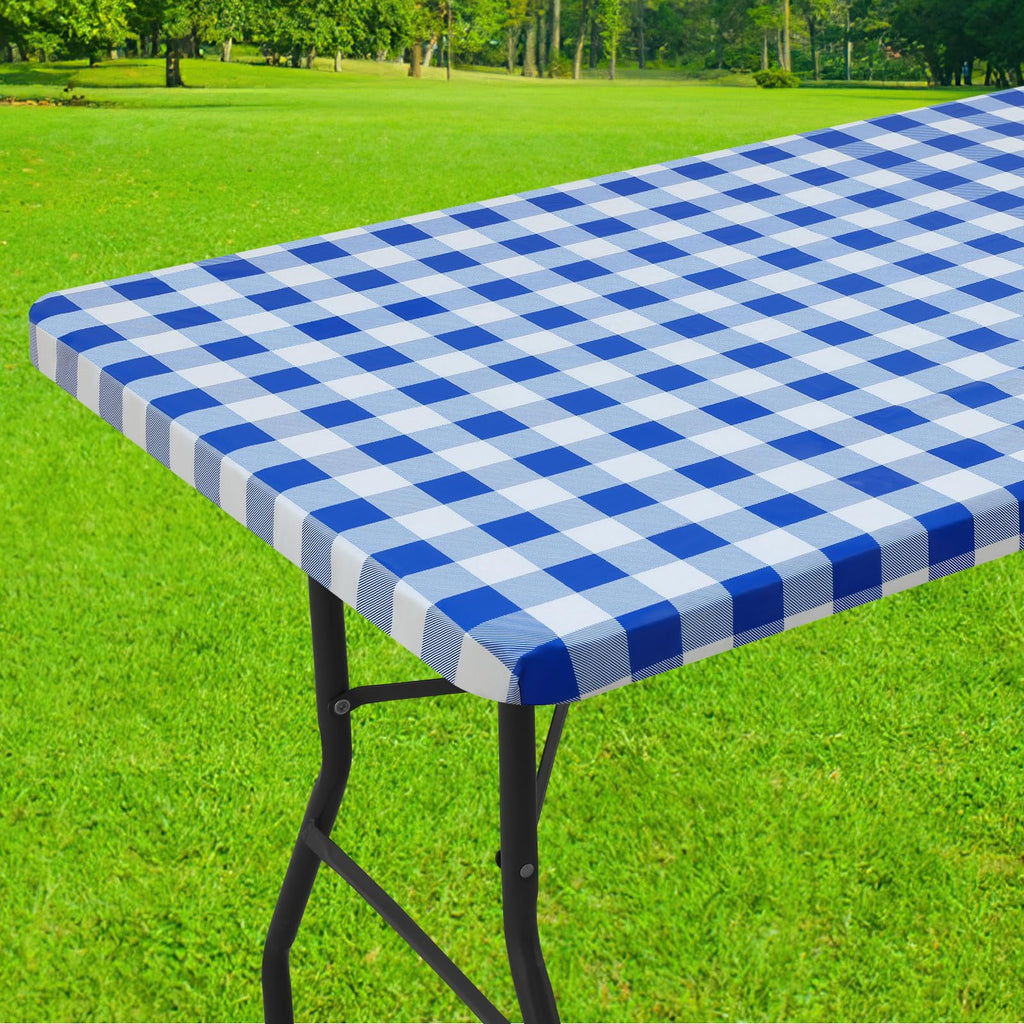 Smiry Rectangle Picnic Table Cloth, Elastic Waterproof Fitted Vinyl Tablecloths, Flannel Backed Buffalo Plaid Table Covers for Dining, Camping, Outdoor (Black and White, 30" x 72")