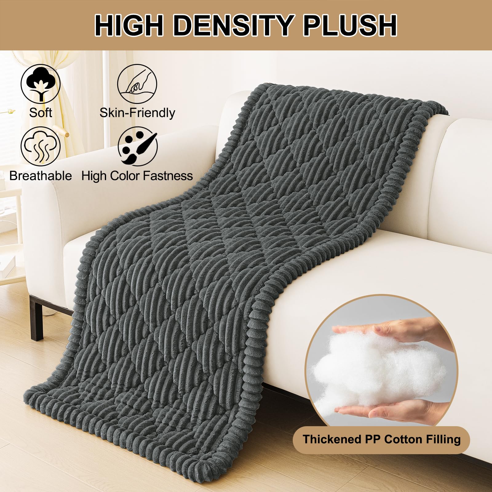 Smiry Pet Couch Cover for Dogs Washable, Non-Slip Fuzzy Couch Covers for 3 Cushion Sofa Pet Friendly, Soft Thick Furniture Protector Sofa Slipcover Mat for Dogs (Camel, 27.6" x 59")