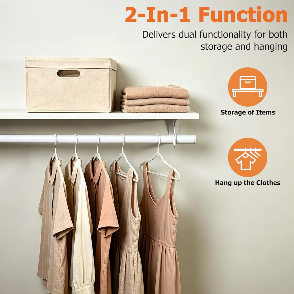RedCall Wall Mounted Clothes Rack with Shelf, Heavy Duty Clothing Rack for Hanging Clothes, 31.5" Wall Mounted Coat Rack with Hanging Rod, Load up to 80 lb, for Entryway, Bedroom, Laundry Room, Closet