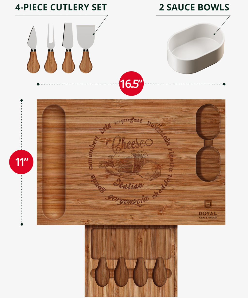 ROYAL CRAFT WOOD Premium Bamboo Charcuterie Board Set - Cheese Platter & Serving Tray & Serving Utensils - Perfect Housewarming Gift, Wedding, Bridal Shower Gift - Ideal for Entertaining and New Home