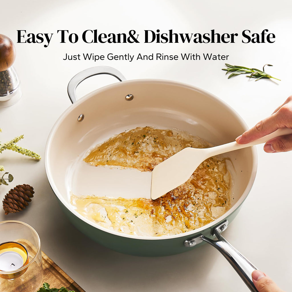 Redchef Ceramic Saute Pan with Lid, Nonstick Deep Frying Pan, 5QT Jumbo Cooker with Helper Handle & Lid, Non Toxic Ceramic Cooking Pan, Chef Pan, Dishwasher & Oven Safe, PFAS PFOA & PTFE Free