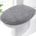 OLANLY Soft Chenille Bathroom Toilet Lid Cover, Machine Washable Seat Covers, 17.5x15, Stays in Place Rubber Backing, Fits Most Round, Elongated and Oblong Lids, Accessories Decor, Gray
