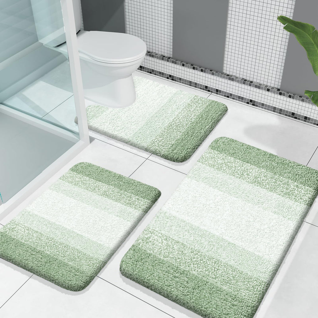 OLANLY Bathroom Rugs Sets 3 Piece, Soft Absorbent Microfiber Bath Mats and U-Shaped Contour Toilet Rug, Machine Wash Dry, Plush Shaggy Bath Mat Set for Bathroom (30"x20"+24"x16"+24"x20", Grey)