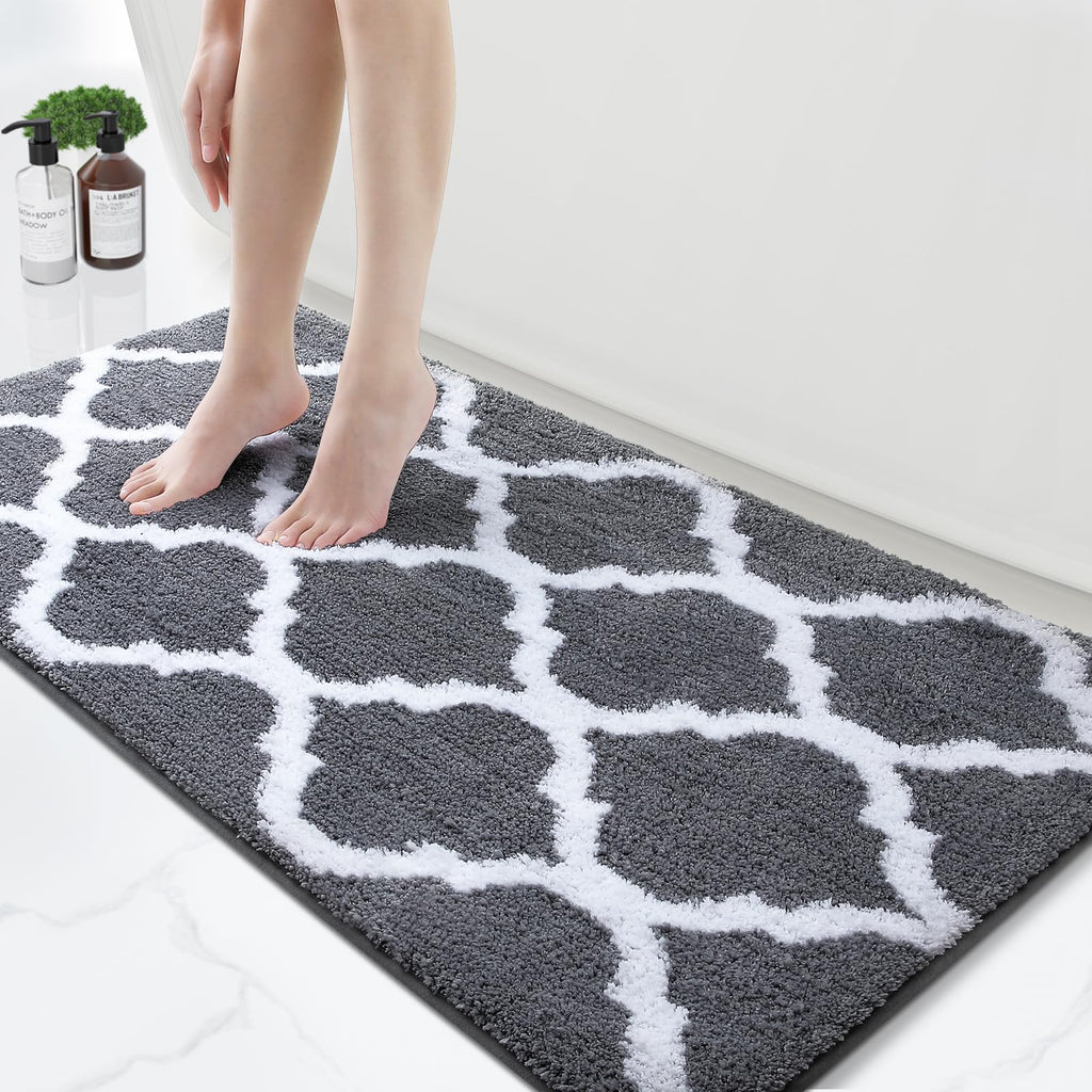 OLANLY Bathroom Rugs 24x16, Soft and Absorbent Microfiber Bath Rugs, Non-Slip Shaggy Shower Carpet, Machine Wash Dry, Bath Mats for Bathroom Floor, Tub and Shower, Grey