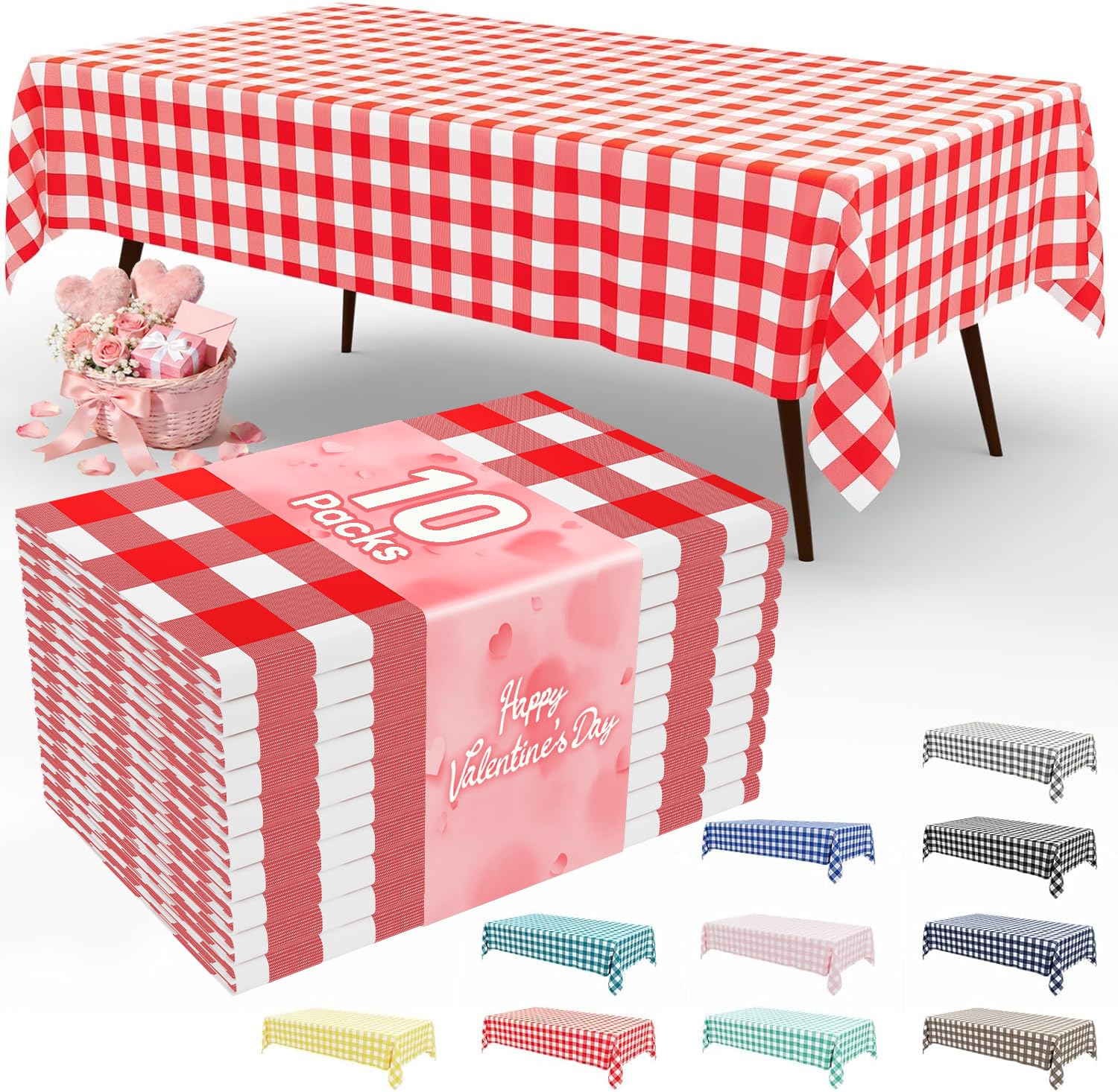 Smiry 3 Pack Red Gingham Disposable Tablecloths - 54" x 108" Heavy Duty Plastic Table Cloth, Waterproof Buffalo Plaid Table Covers for Picnic, Banquets, Outdoor Parties