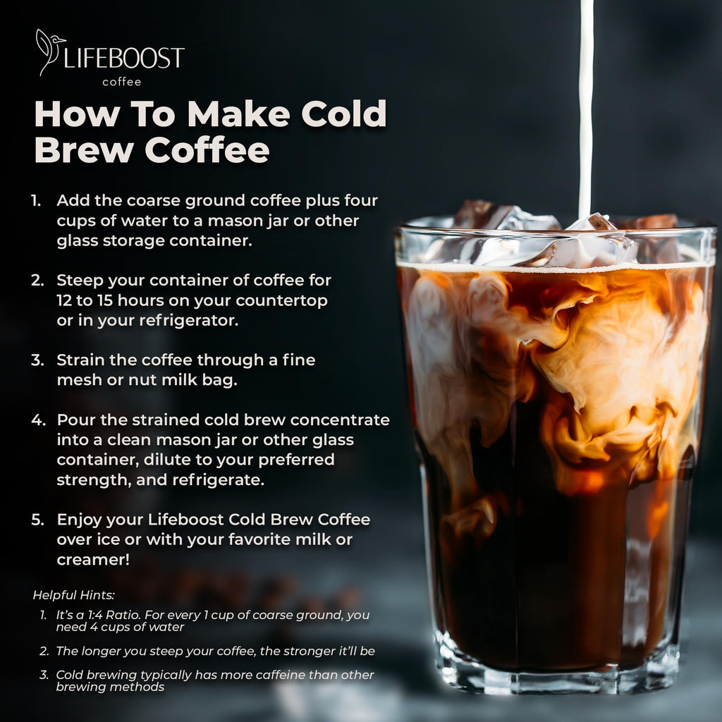 Lifeboost Low Acid Cold Brew Coffee, Organic Coarse Ground Medium Roast, 12 oz