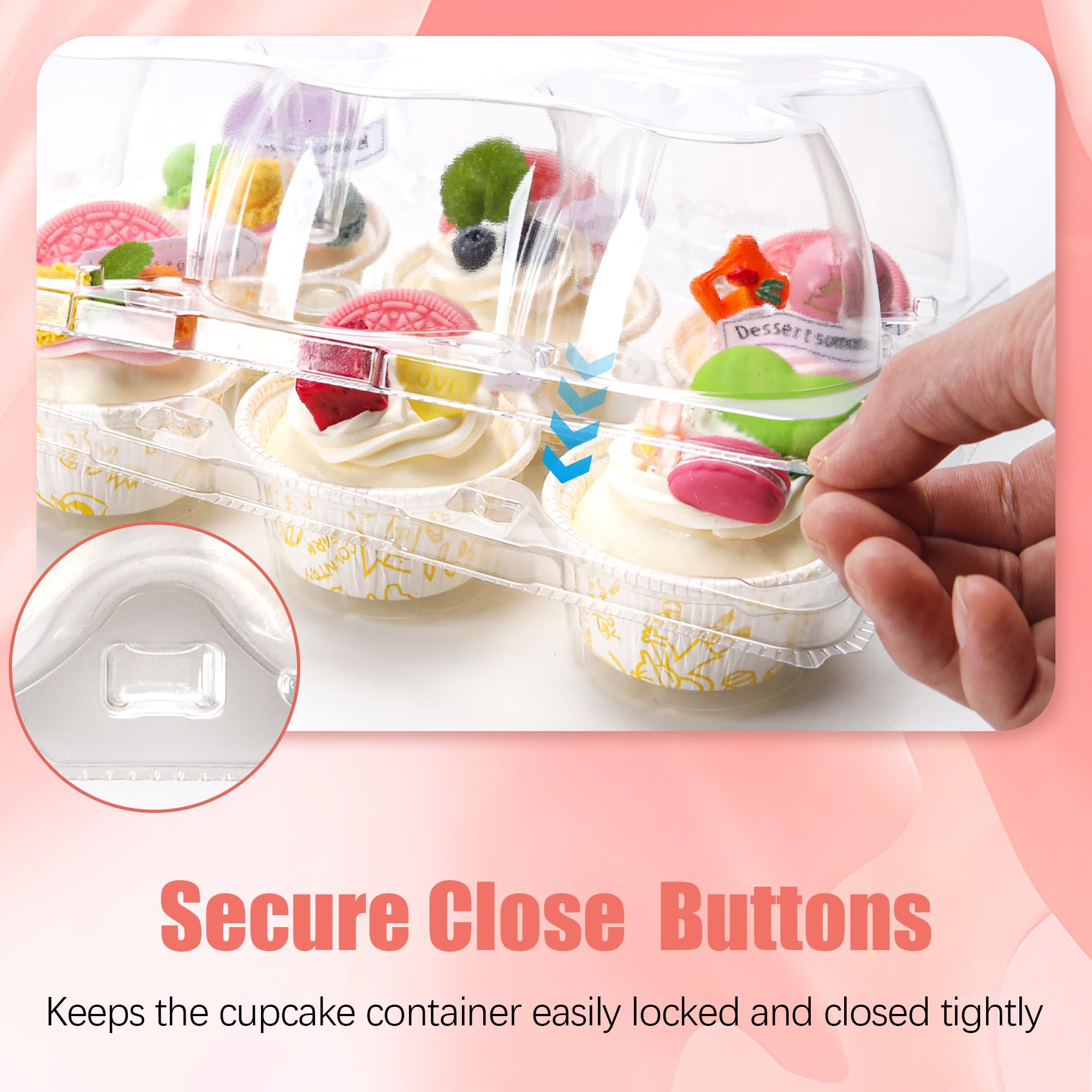 6 Count Cupcake Containers 30 Pack Cupcake Holders Clear Plastic Stackable Cupcake Boxes with Detachable Tall Dome Lids for 180 Cupcakes, BPA Free, Standard Size