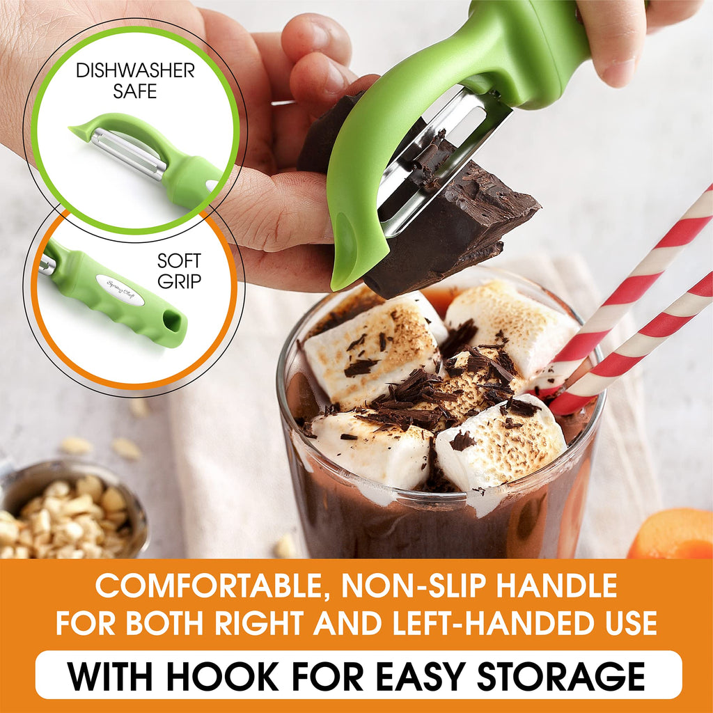 Spring Chef Premium Swivel Vegetable Peeler, Soft Grip Handle and Ultra Sharp Stainless Steel Blades - Perfect Kitchen Peeler For Veggie, Fruit, Potato, Carrot, Apple - Black