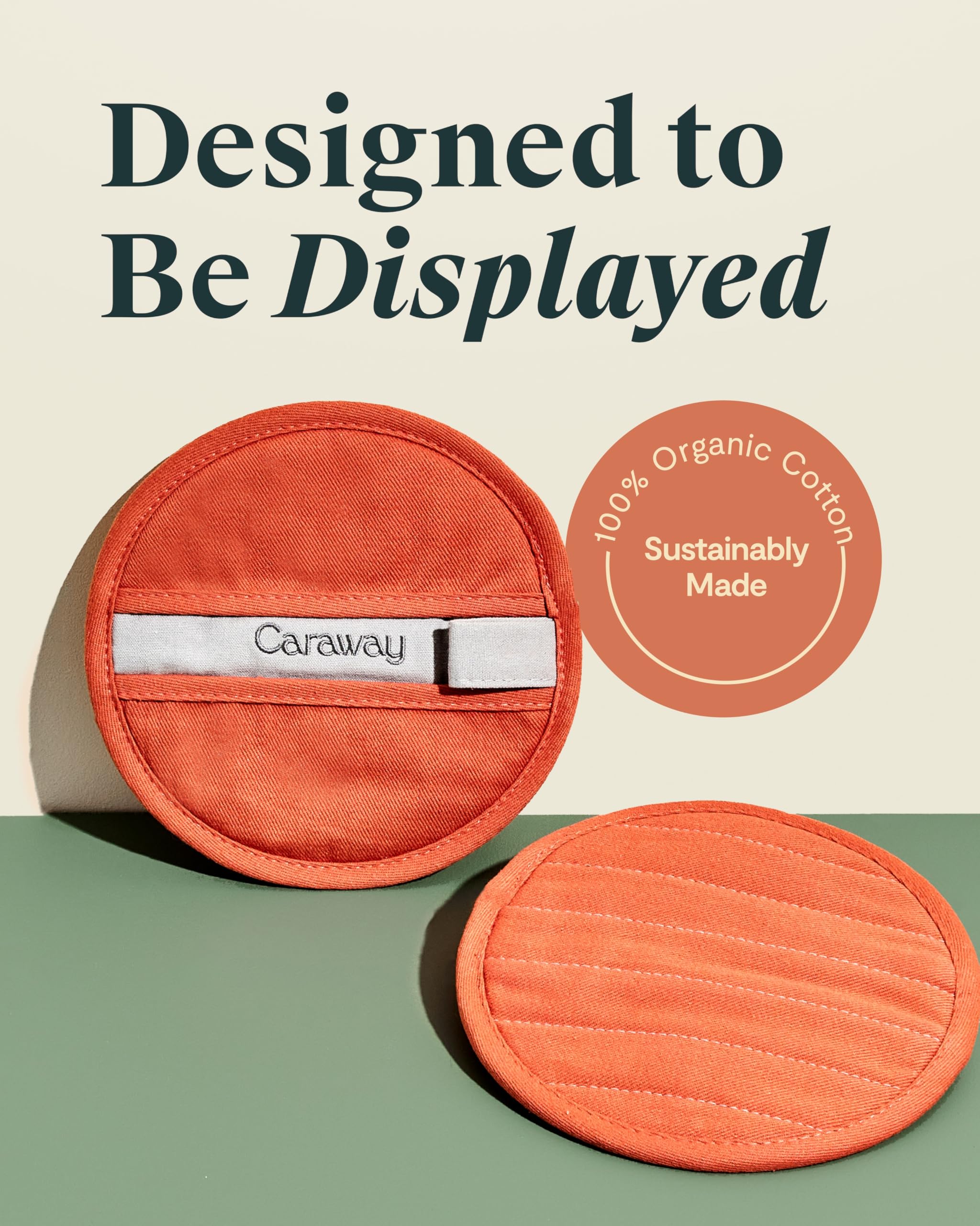 Caraway Pot Holders - 100% Organic Cotton Pot Holder - Double-Layer Stain Resistant Stitching - Resists High Heat & Low Cold Temperatures - Machine Washable - Cream