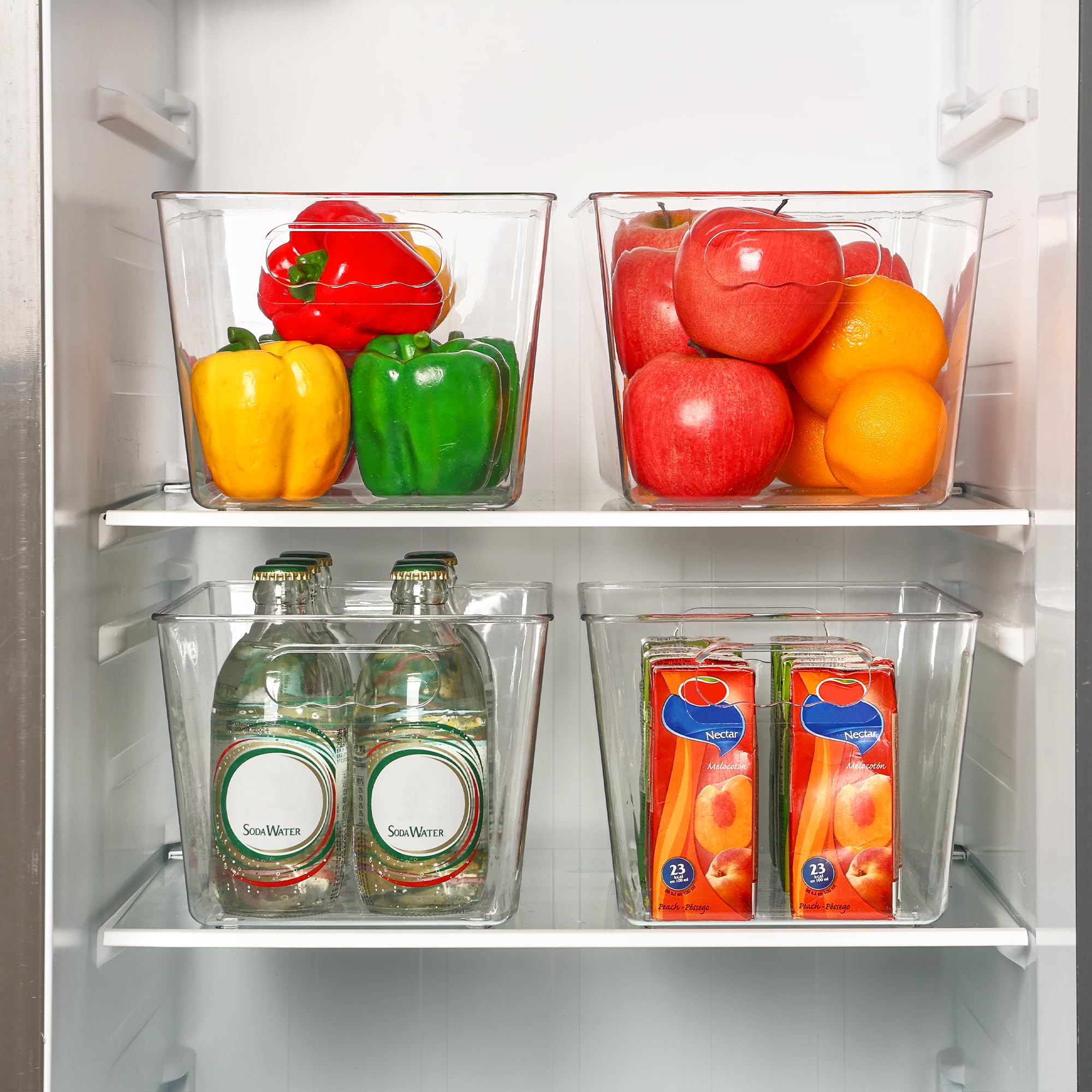 Vtopmart 6 PCS Clear Plastic Storage Bins, Pantry Organizer Containers with Handle for Refrigerator, Fridge, Cabinet, Kitchen, Countertops, Cupboard, Home Organization and Storage, XL