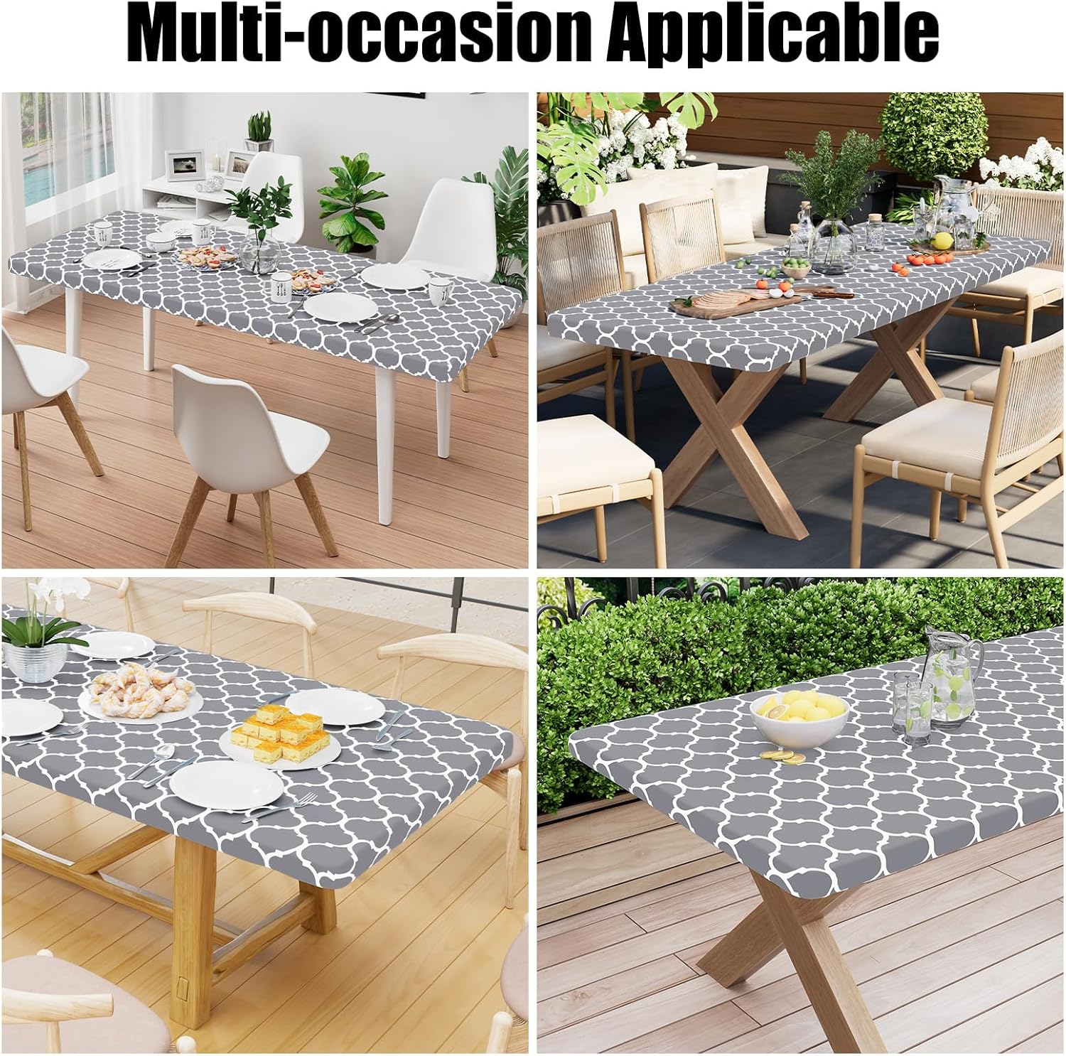 Smiry Rectangle Picnic Table Cover, Waterproof Elastic Fitted Camping Tablecloths for 6 Foot Tables, Wipeable Flannel Backed Vinyl Tablecloth Protector for Indoor, Outdoor (Grey, 30x72 Inches)