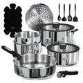 CAROTE Pots and Pans Set, Stainless Steel Cookware Set Detachable Handle, 15pcs Induction Kitchen Cookware Sets with Removable Handle, RV Cookware Set, Oven Safe