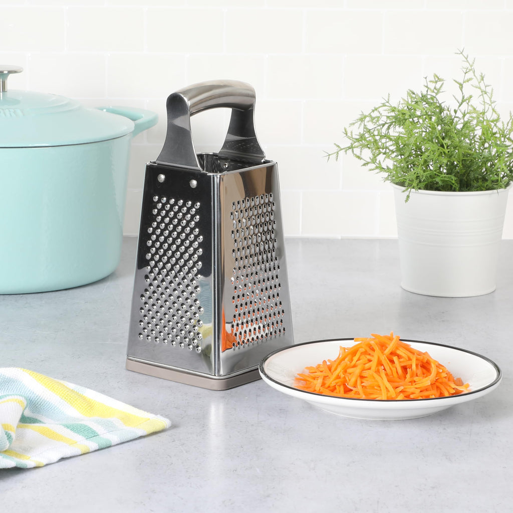 Martha Stewart Sprucedale 9.5-Inch Stainless Steel 4-Sided Box Grater – Durable Kitchen Cheese and Food Grater with Multiple Grating Surfaces