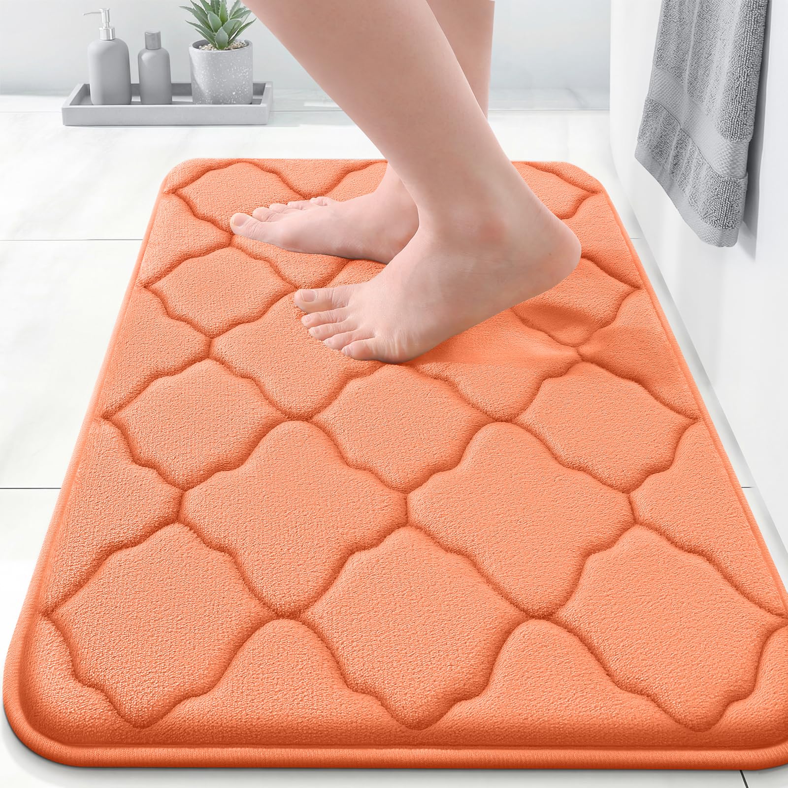 OLANLY Memory Foam Bath Mat Rug 24x16, Ultra Soft and Absorbent Bathroom Rugs, Non-Slip, Comfortable, Machine Washable Bath Carpet for Bathroom Floor, Tub, Shower and Home Decor Accessories, Black