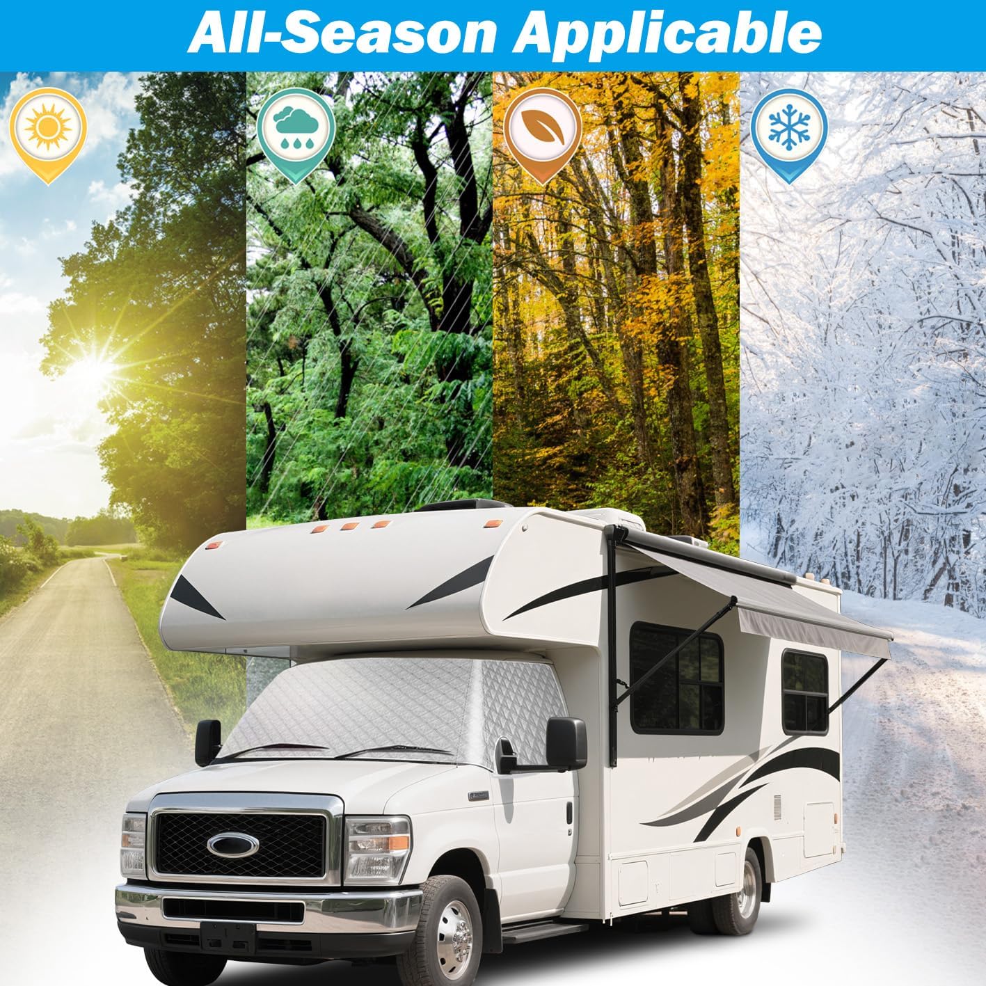 RedCall RV Windshield Sun Shade Cover,Rv Window Shade for Class C Ford E450 1997-2025 Motorhome,Upgraded Thickening Type for Ice and Snow,Rv Accessories for Inside