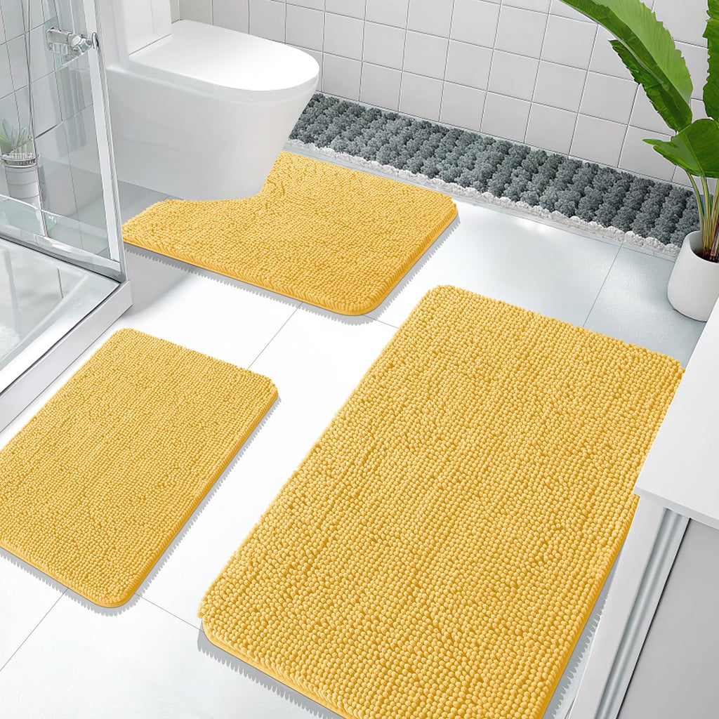 OLANLY Bathroom Rugs Sets 3 Piece, Soft Absorbent Chenille Bath Mats and U-Shaped Contour Toilet Rug, Quick Dry, Home Decor Accessories, Bath Mat Set for Bathroom (30"x20"+24"x16"+24"x20", Grey)