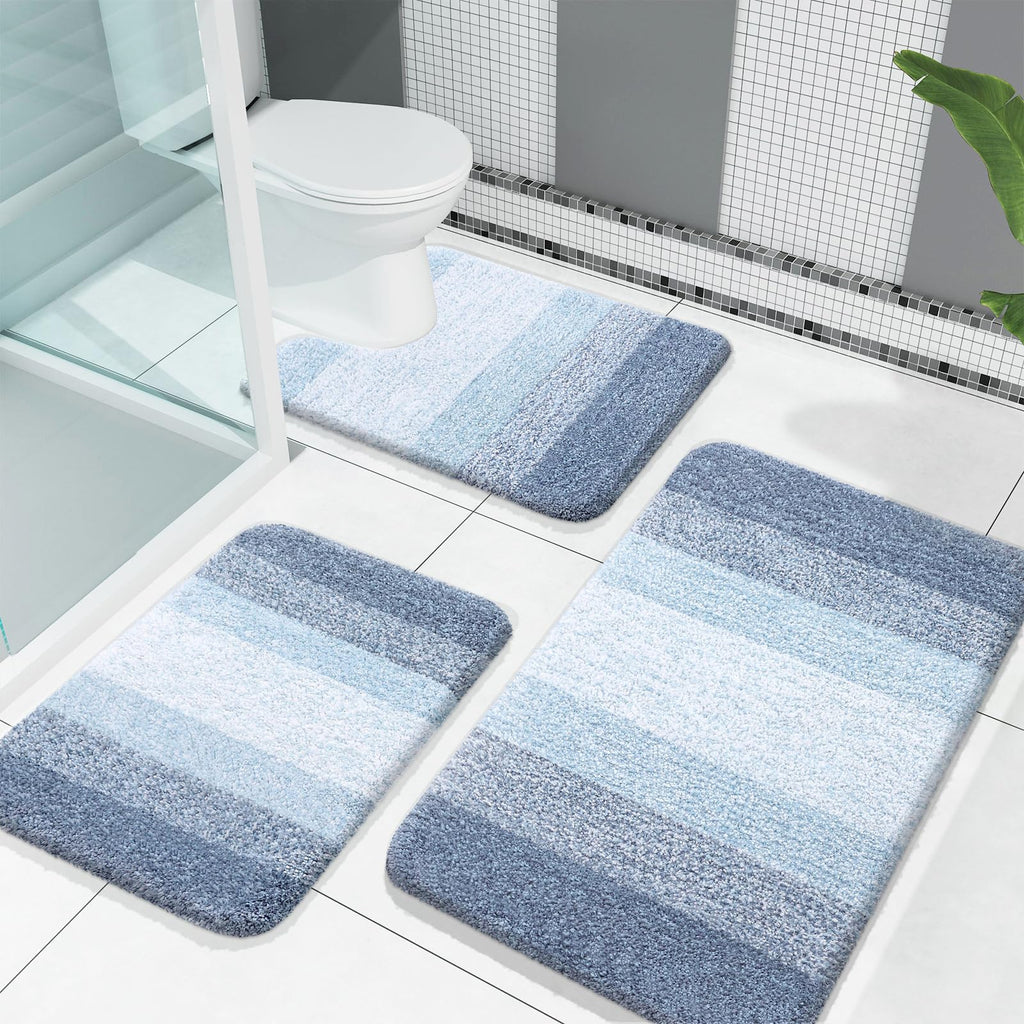 OLANLY Bathroom Rugs Sets 3 Piece, Soft Absorbent Microfiber Bath Mats and U-Shaped Contour Toilet Rug, Machine Wash Dry, Plush Shaggy Bath Mat Set for Bathroom (30"x20"+24"x16"+24"x20", Grey)