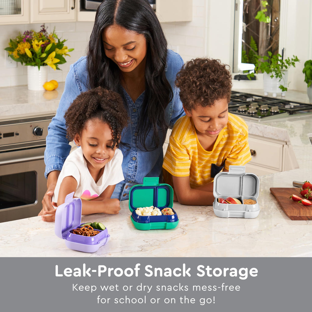 Bentgo Kids Snack - 2 Compartment Leak-Proof Bento Box Container for Snacks and Small Meals, Easy-Open Latch, Dishwasher Safe, BPA-Free for School, Daycare, & Sports - Ideal for Ages 3+ (Green/Navy)