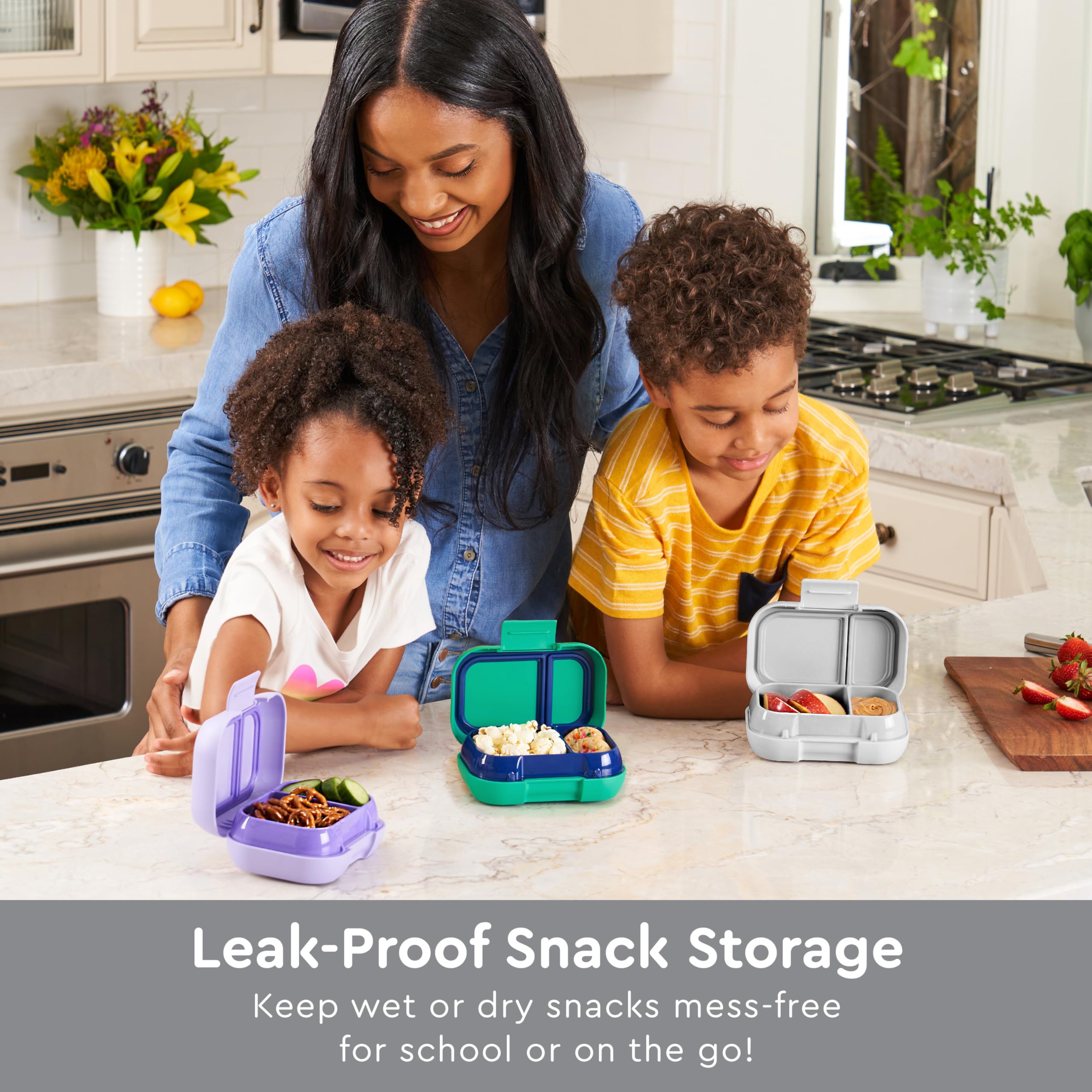 Bentgo Kids Snack - 2 Compartment Leak-Proof Bento Box Container for Snacks and Small Meals, Easy-Open Latch, Dishwasher Safe, BPA-Free for School, Daycare, & Sports - Ideal for Ages 3+ (Green/Navy)