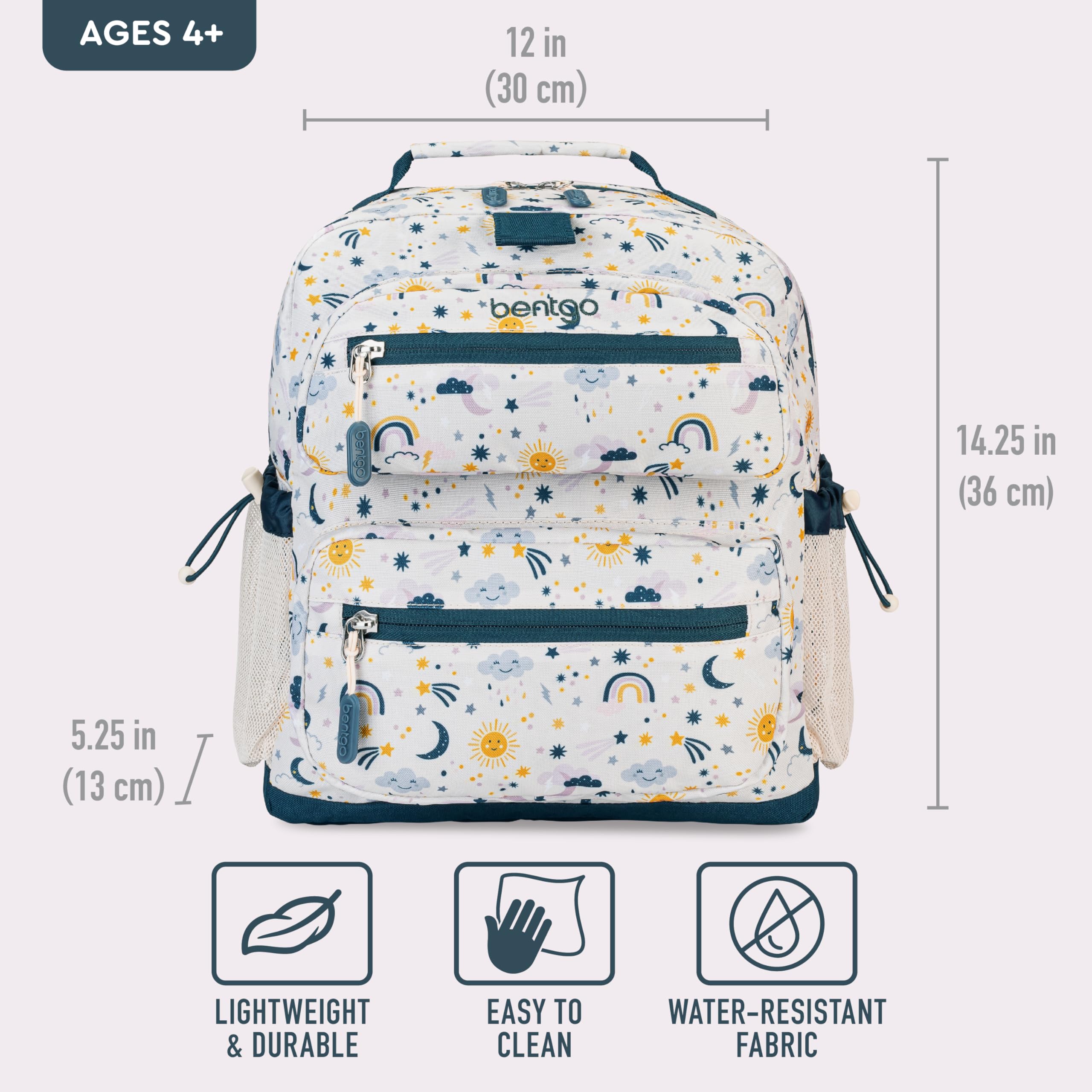 Bentgo Kids Backpack - Lightweight 14” Backpack in Fun Prints for School, Travel, & Daycare, Ideal for Ages 4+, Roomy Interior, Durable & Water-Resistant Fabric, & Loop for Lunch Bag (Trucks)