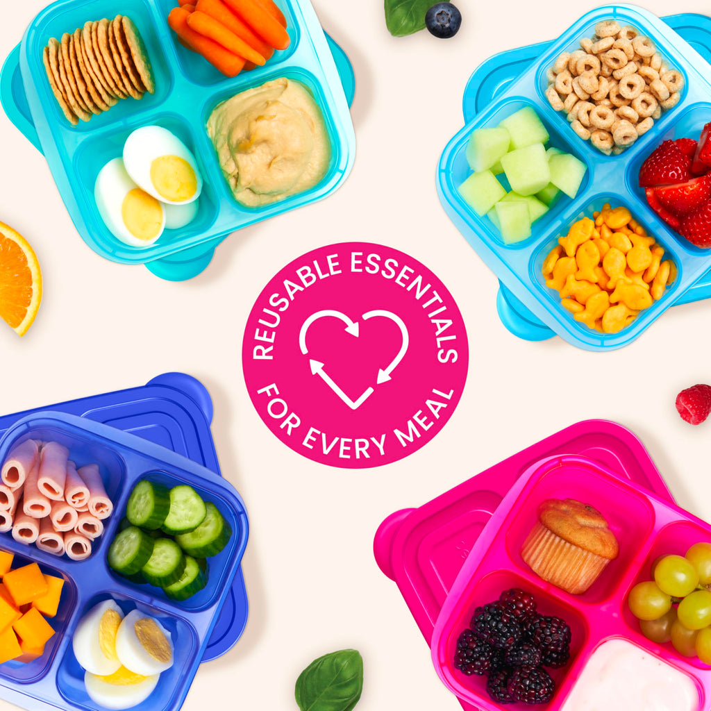 Bentgo Easyboxes 4-Compartment Snack Containers - 8-Piece Set with 4 Trays & 4 Custom-Fit Lids to Seal in Freshness - Reusable Food Storage & Meal Prep Bento BPA-Free Containers (Classic)