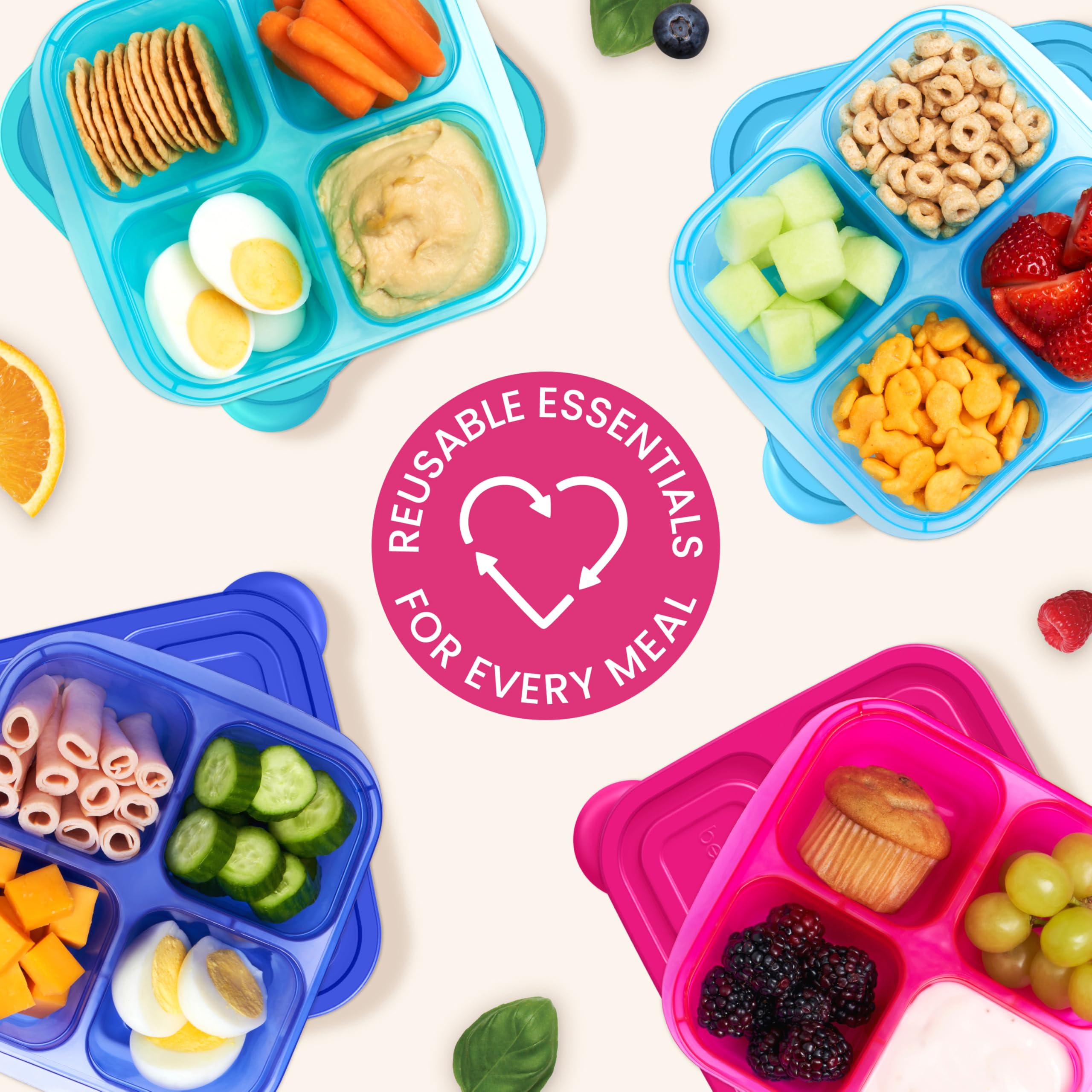 Bentgo Easyboxes 4-Compartment Snack Containers - 8-Piece Set with 4 Trays & 4 Custom-Fit Lids to Seal in Freshness - Reusable Food Storage & Meal Prep Bento BPA-Free Containers (Classic)