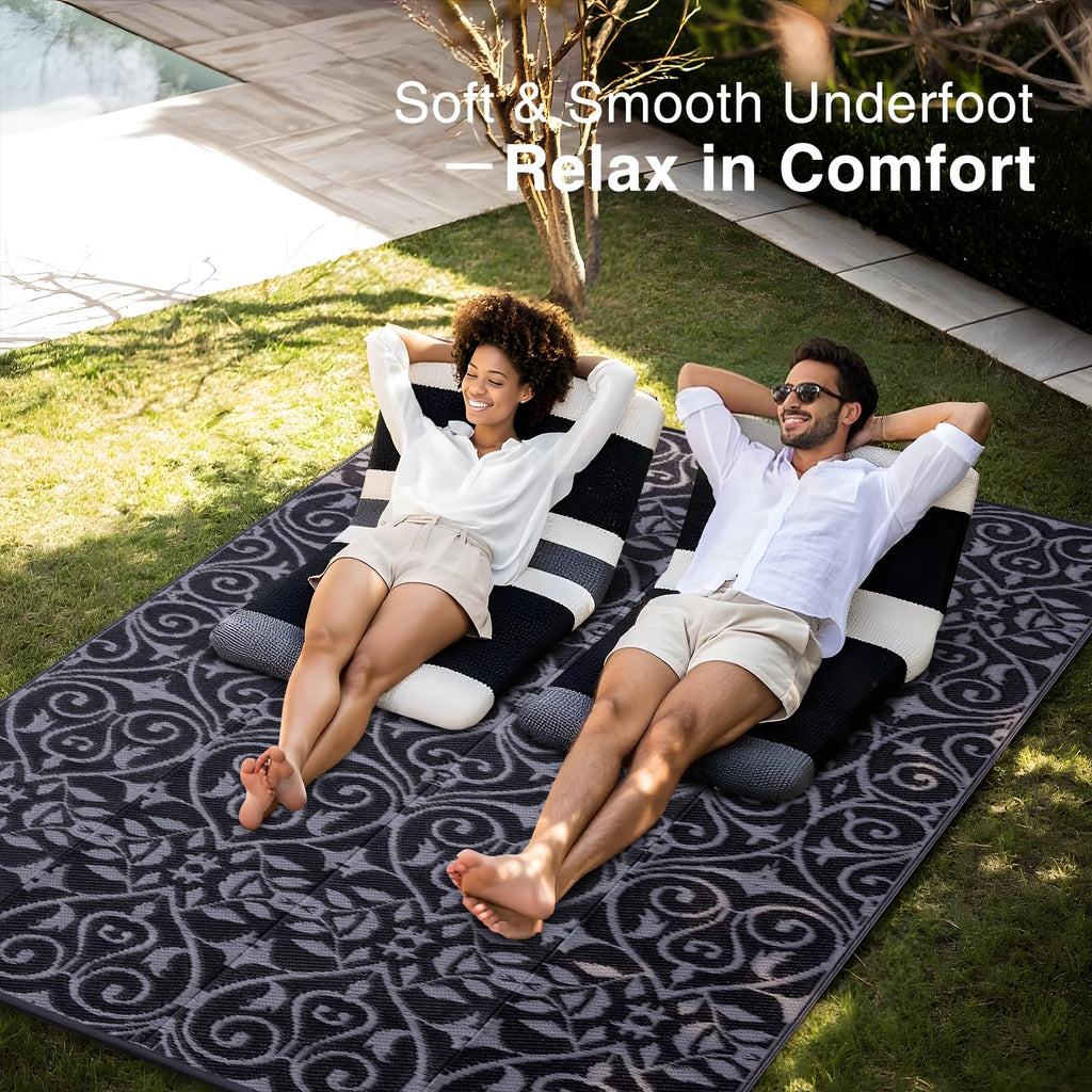 OLANLY Outdoor Rug 5x8 ft Waterproof, Reversible Outdoor Plastic Straw Rug, RV Mat, Indoor Outdoor Carpet Clearance for Patio, Camping, Balcony, Deck, Backyard, Grey & White