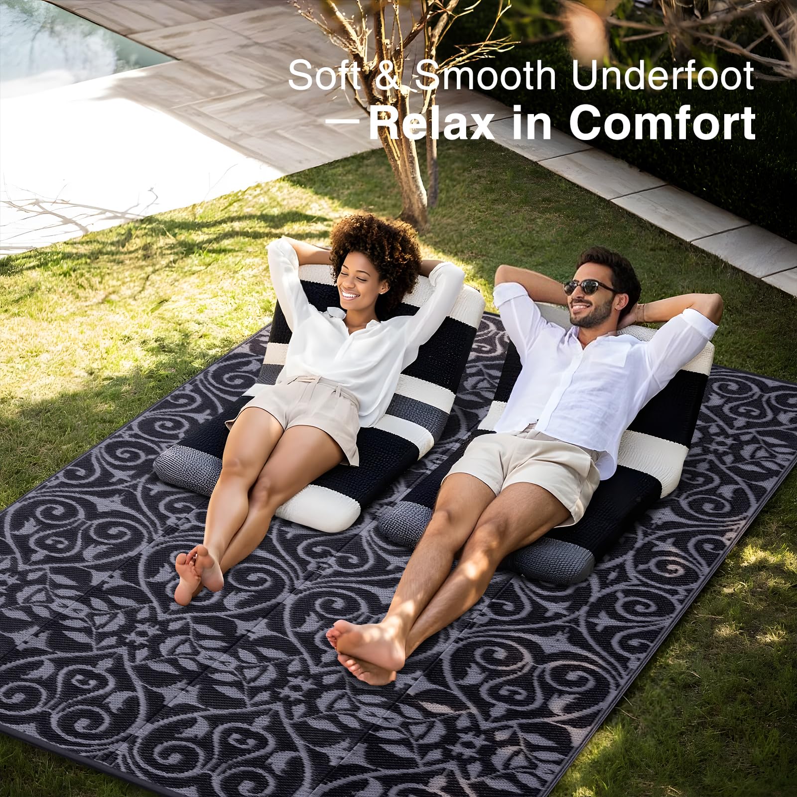 OLANLY Outdoor Rug 5x8 ft Waterproof, Reversible Outdoor Plastic Straw Rug, RV Mat, Indoor Outdoor Carpet Clearance for Patio, Camping, Balcony, Deck, Backyard, Grey & White