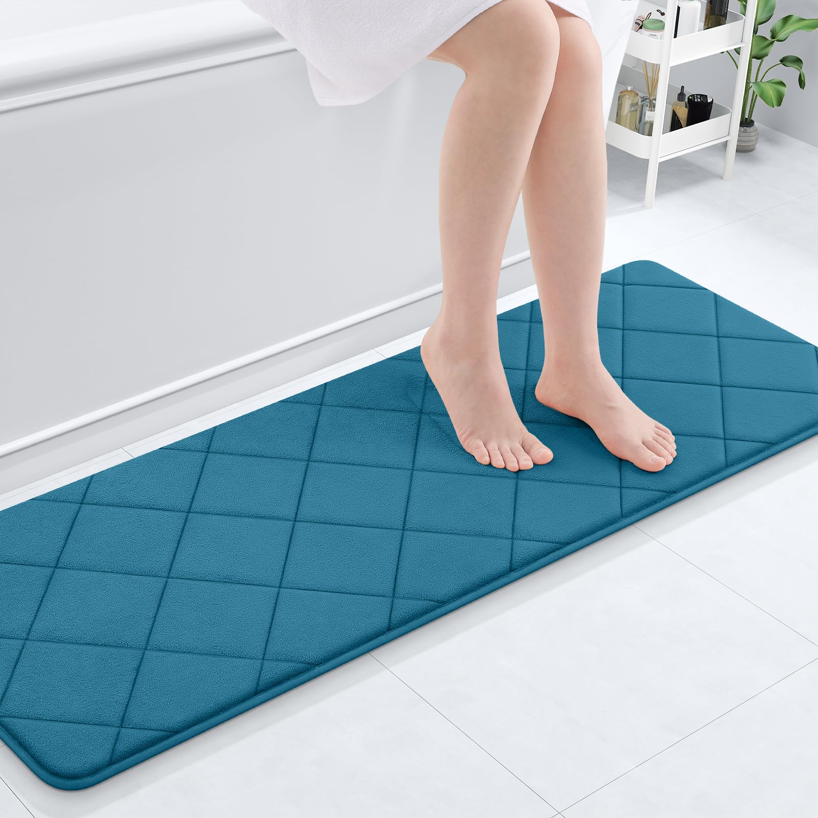 OLANLY Memory Foam Bath Mat 30x20, Ultra Soft and Absorbent Bathroom Rugs, Machine Washable, Comfortable Bath Carpet for Bathroom Floor, Tub and Shower, Black