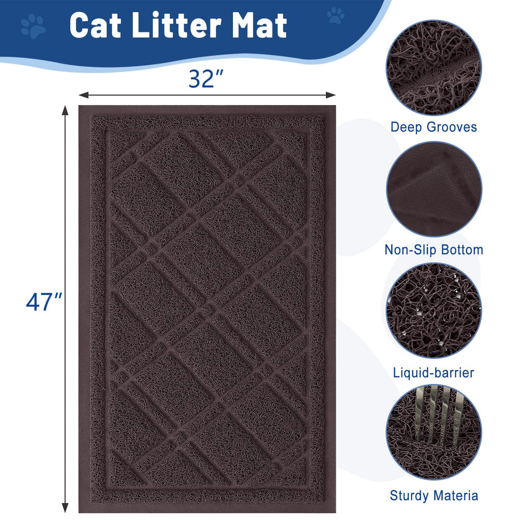Smiry Cat Litter Box Mat 30x17, Non-Slip Water Resistant Litter Trapping Mat, Easy Clean Less Waste and Urine-Locking Cat Carpet for Indoor, Grey