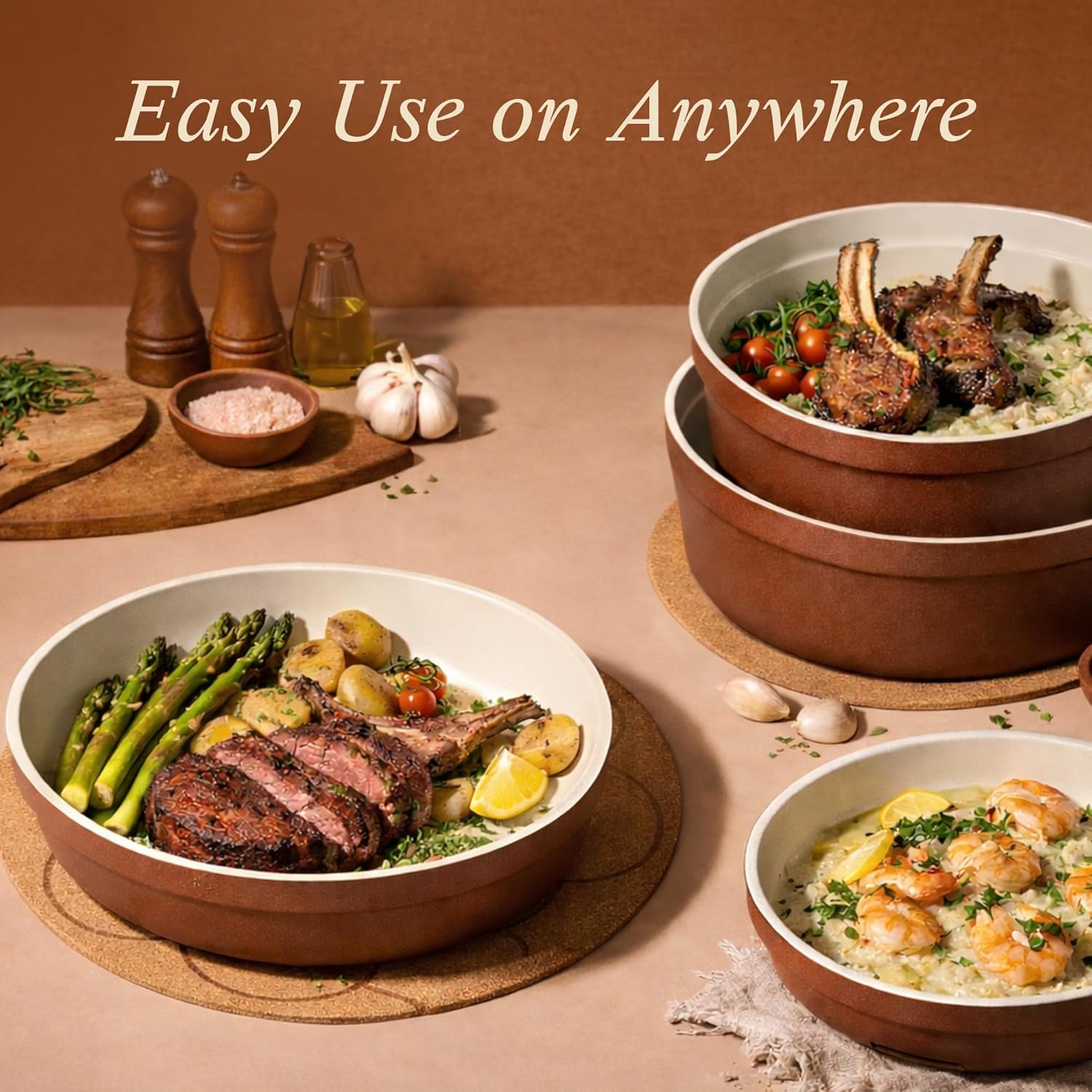 CAROTE 22Pcs Ceramic Cookware Set, Pots and Pans Set Non Stick Removable Handles, Non Toxic Cookware Oven/Dishwasher Safe, Induction Cookware, Gift Set, NonStick Cookware Set with Kitchen Essentials