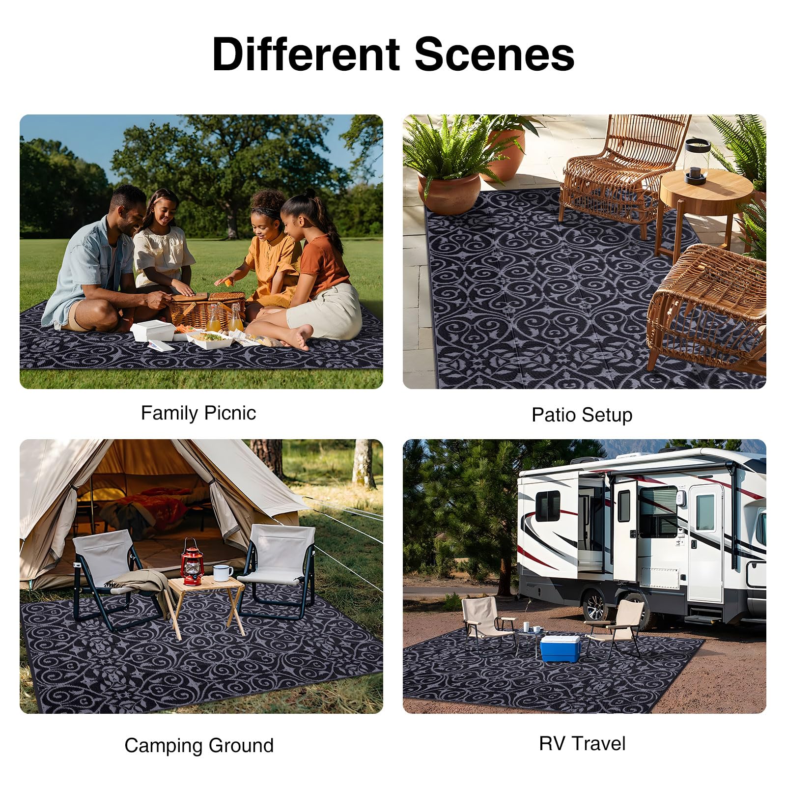 OLANLY Outdoor Rug 5x8 ft Waterproof, Reversible Outdoor Plastic Straw Rug, RV Mat, Indoor Outdoor Carpet Clearance for Patio, Camping, Balcony, Deck, Backyard, Grey & White