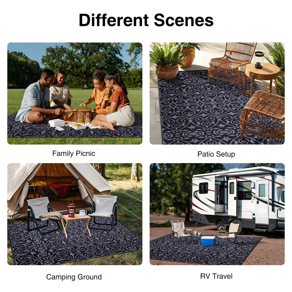 OLANLY Outdoor Rug 5x8 ft Waterproof, Reversible Outdoor Plastic Straw Rug, RV Mat, Indoor Outdoor Carpet Clearance for Patio, Camping, Balcony, Deck, Backyard, Grey & White