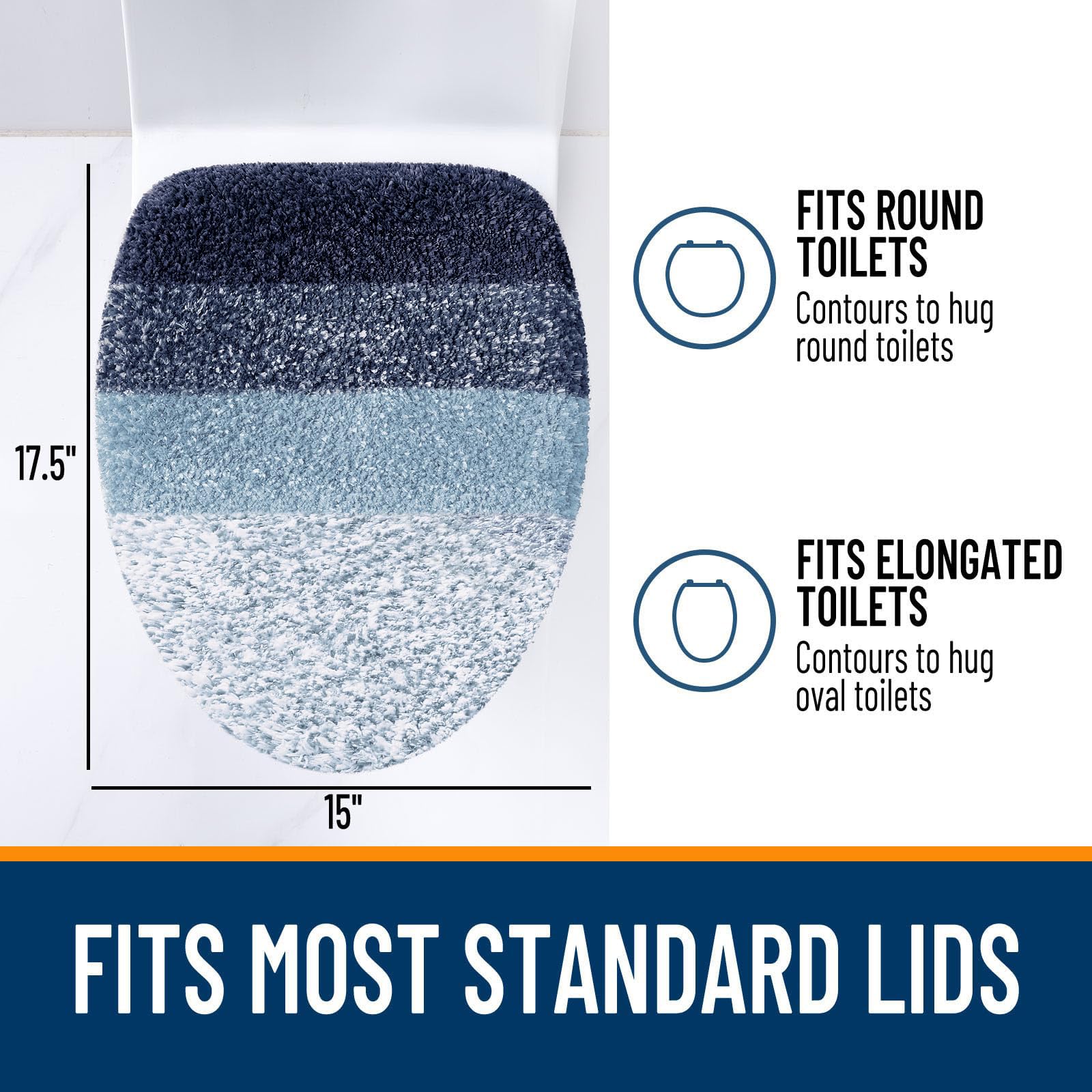 OLANLY Soft Microfiber Bathroom Toilet Lid Cover, Machine Washable Seat Covers, 17.5x15, Stays in Place Rubber Backing, Fits Most Round, Elongated and Oblong Lids, Accessories Decor, Gray