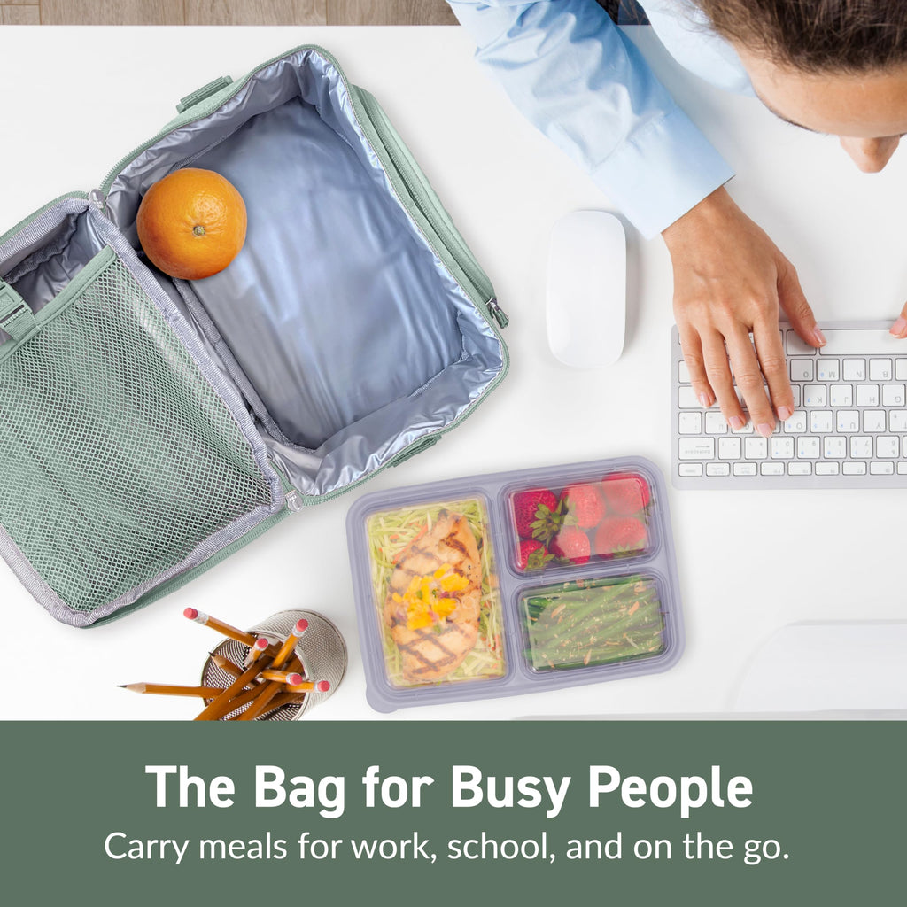 Bentgo® Deluxe Lunch Bag - Durable and Insulated Lunch Tote with Zippered Outer Pocket, Internal Mesh Pocket, Padded & Adjustable Straps, & 2-Way Zippers - Fits Most Lunch Boxes (Carbon Black)