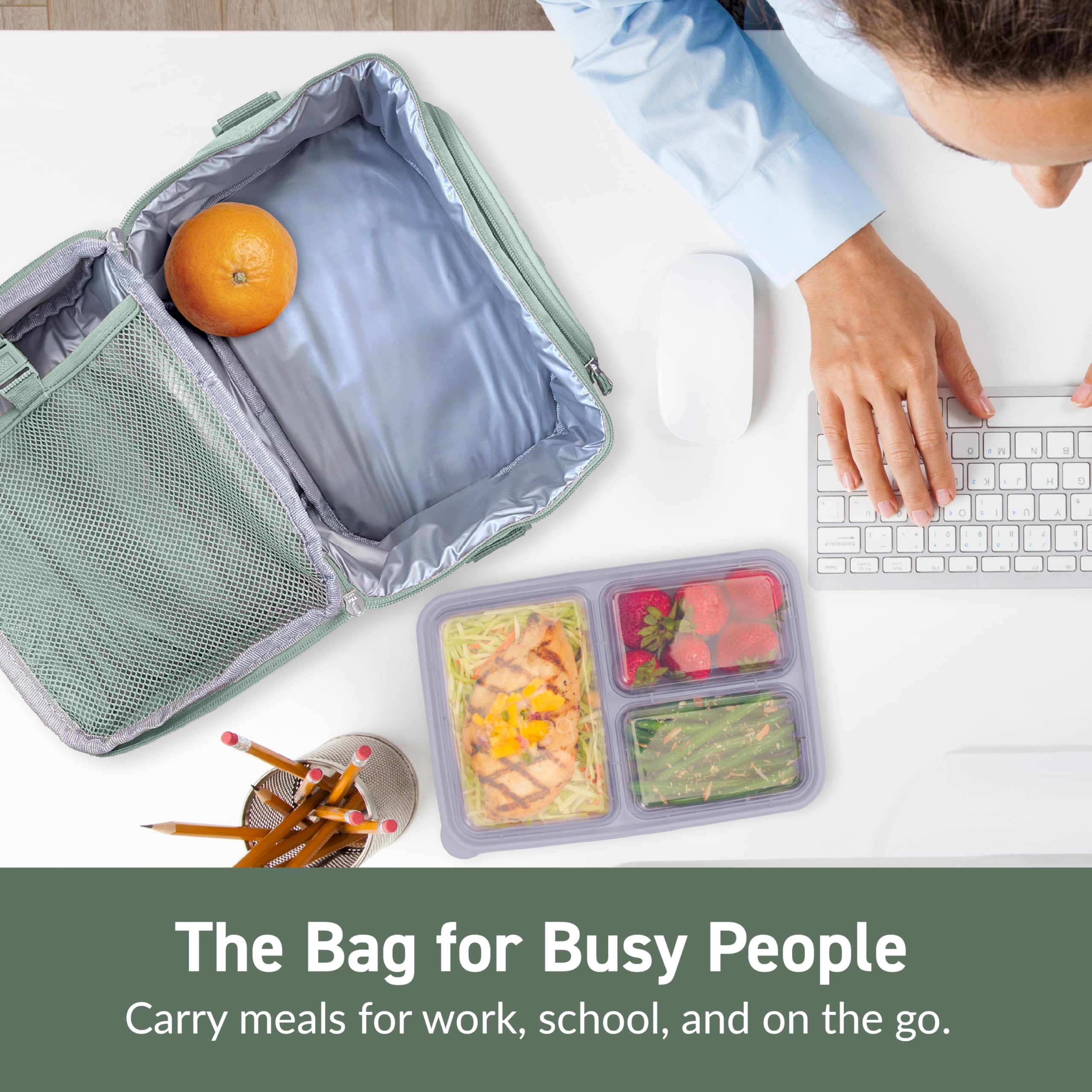 Bentgo® Deluxe Lunch Bag - Durable and Insulated Lunch Tote with Zippered Outer Pocket, Internal Mesh Pocket, Padded & Adjustable Straps, & 2-Way Zippers - Fits Most Lunch Boxes (Carbon Black)