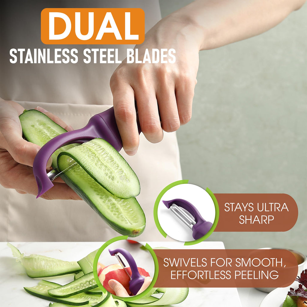 Spring Chef Premium Swivel Vegetable Peeler, Soft Grip Handle and Ultra Sharp Stainless Steel Blades - Perfect Kitchen Peeler For Veggie, Fruit, Potato, Carrot, Apple - Black