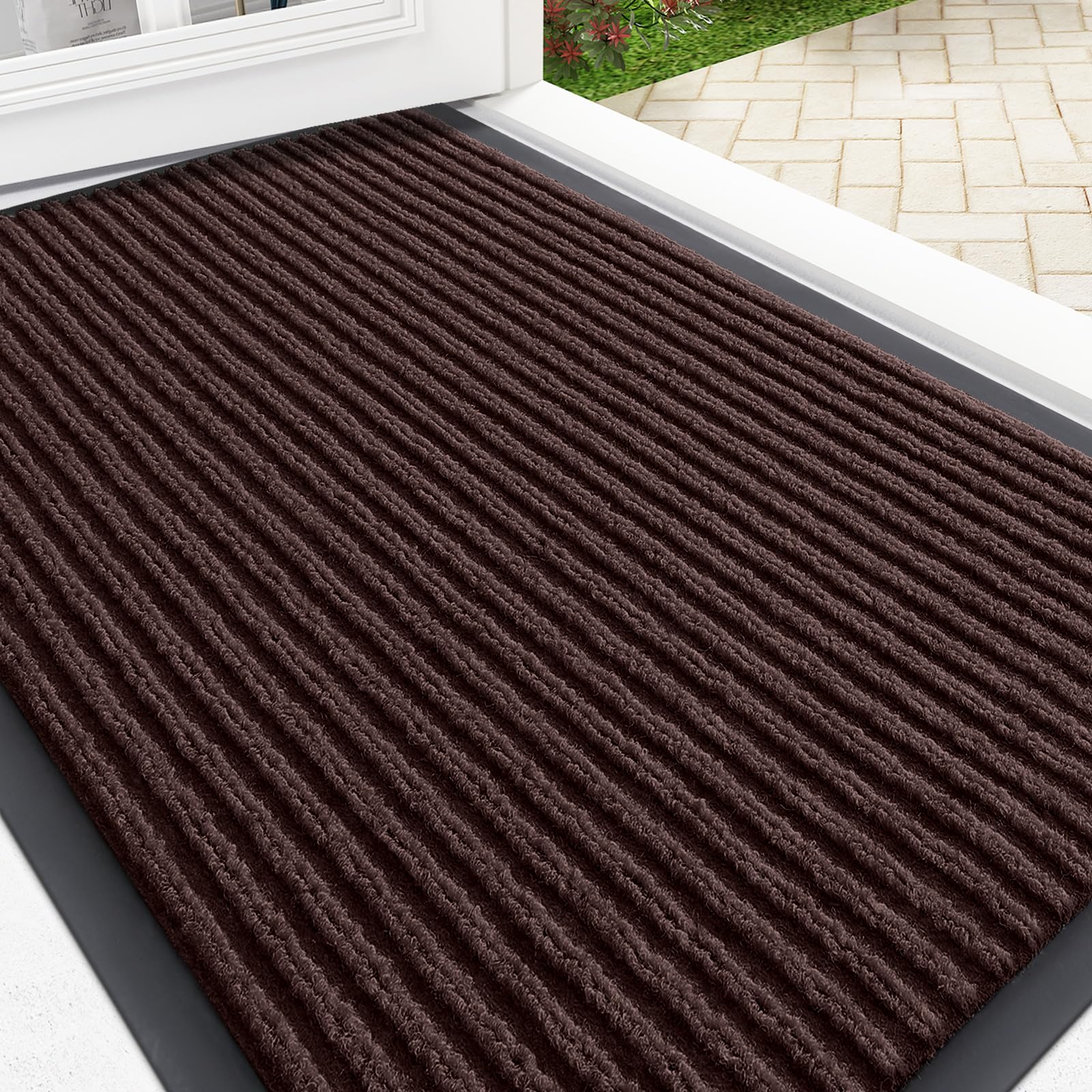 OLANLY Front Door Mat Indoor Outdoor Entrance, Waterproof Heavy Duty Doormat, Fade Resistant, Low Profile, Easy Clean Patio Porch Welcome Floor Mats for Entry, 29.5x17, Grey