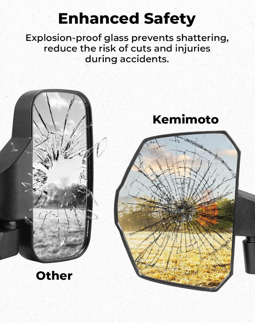 KEMIMOTO Large Side Mirrors A-pillar UTV Mirror Compatible with Polaris Ranger XP 1000/ Crew XP 1000 2018-2026, CFMOTO UFORCE U10, Extension Adjustable Side Mirrors Mounted on ROPS bar